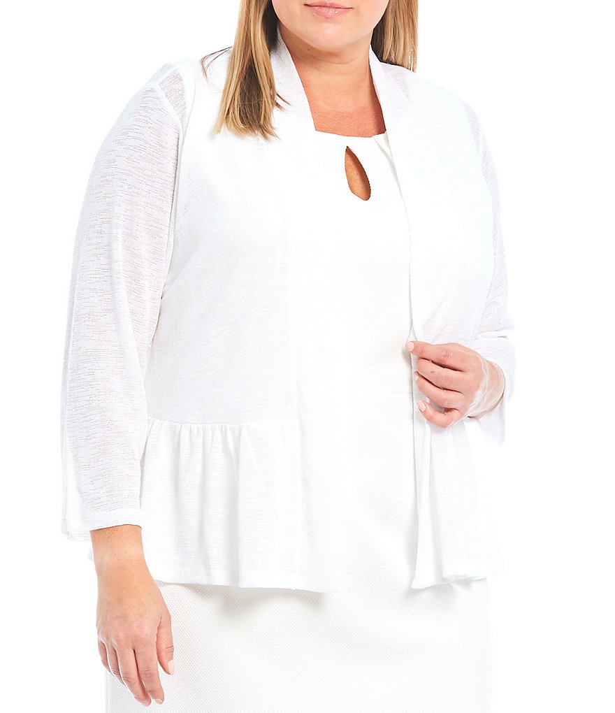Kasper Plus Size Onion Skin 3/4 Sleeve Peplum Cardigan