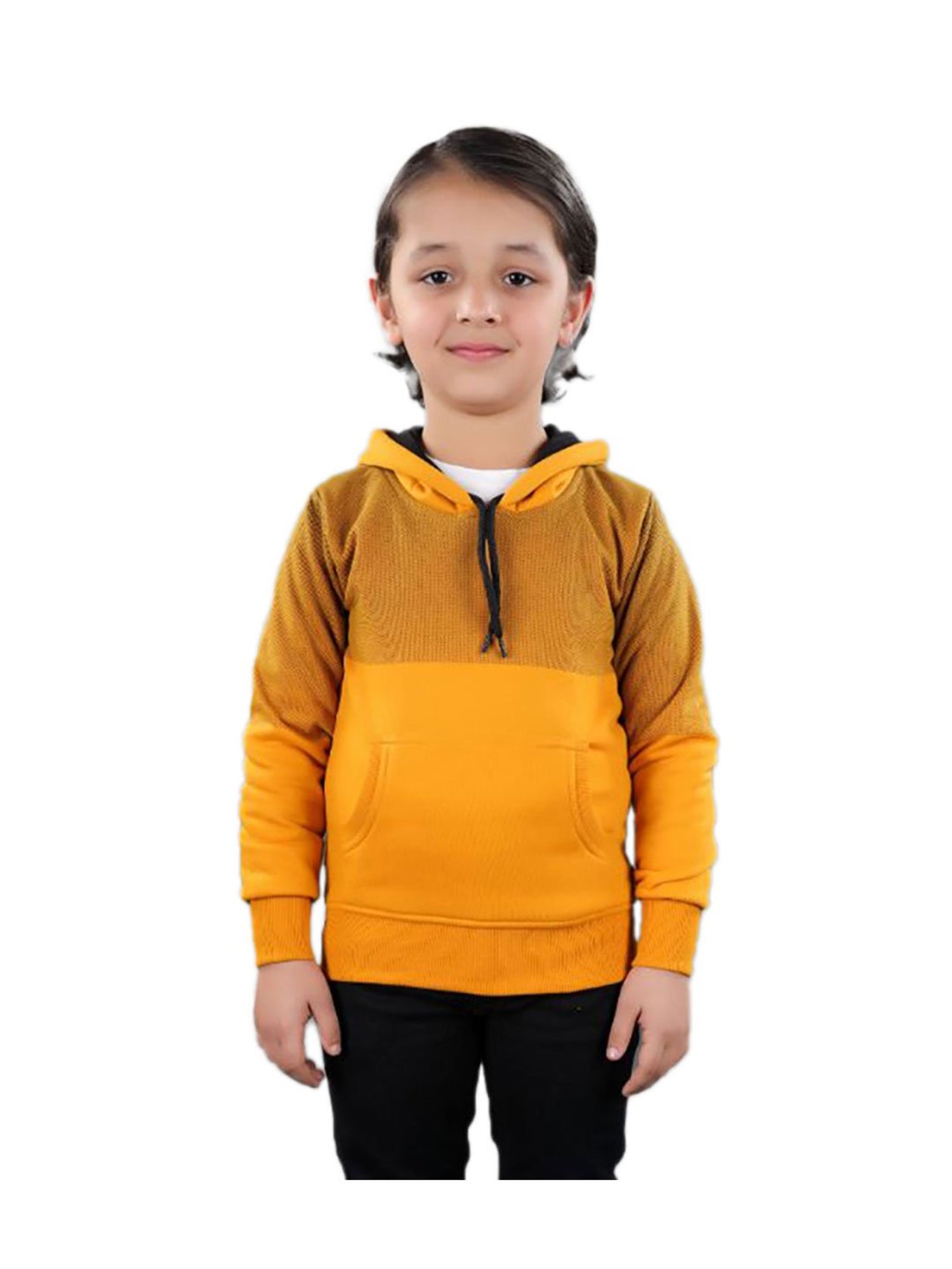 Ahhaaaa Kids Yellow Solid Hoodie