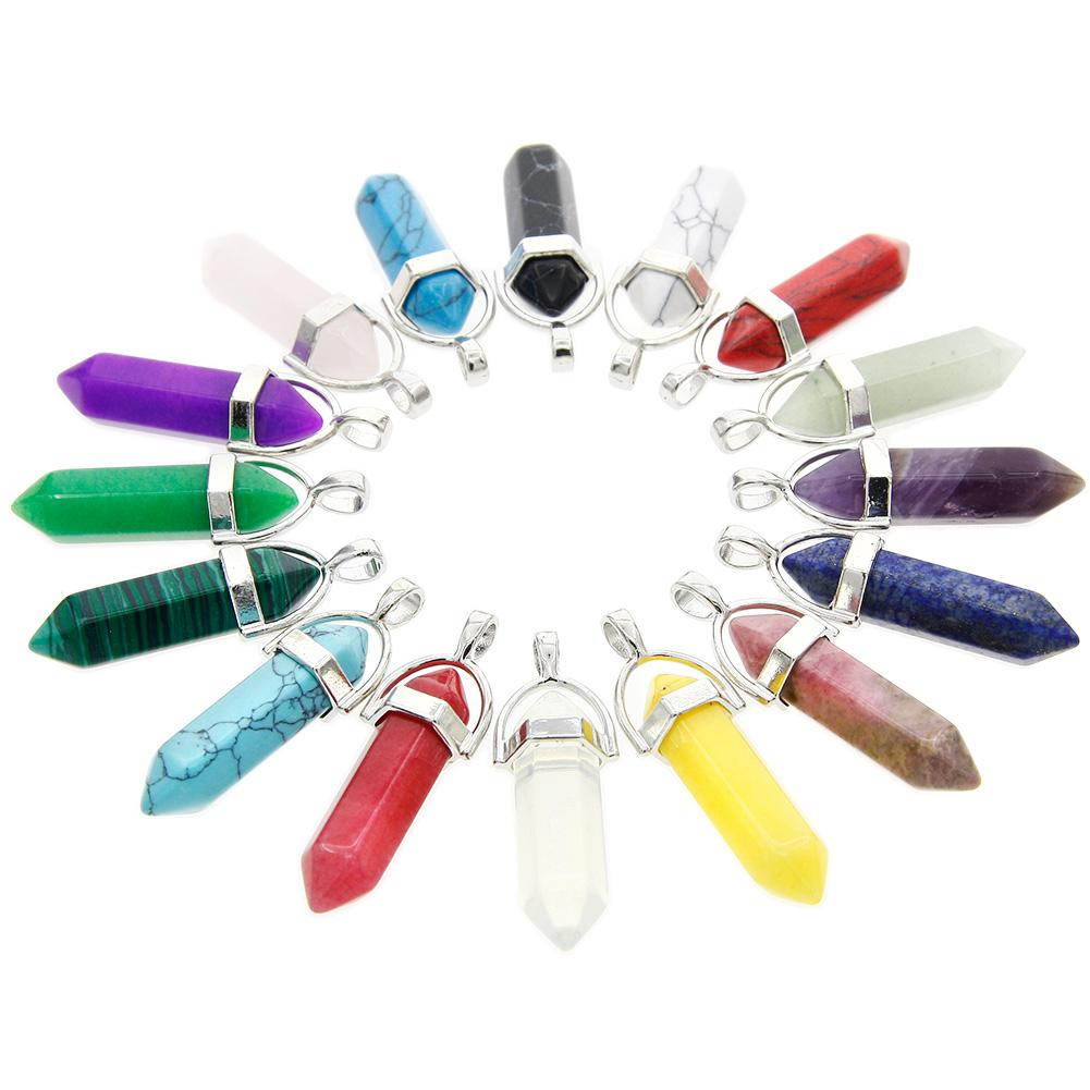16 Pcs Bullet Shape Healing Pointed Chakra Gemstone Pendants Quartz Crystal Stone Charm for Necklace Making