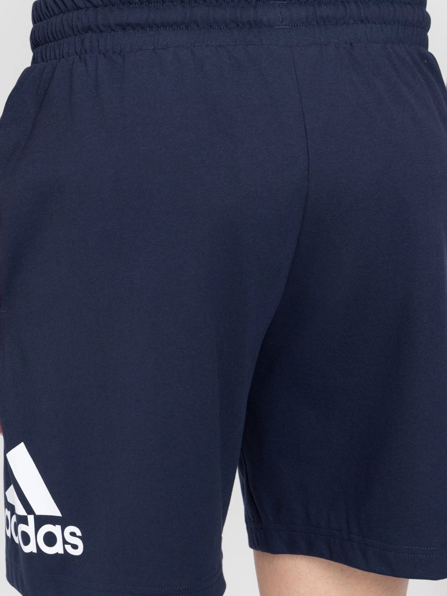 Adidas Blue Cotton Regular Fit Logo Printed Sports Shorts