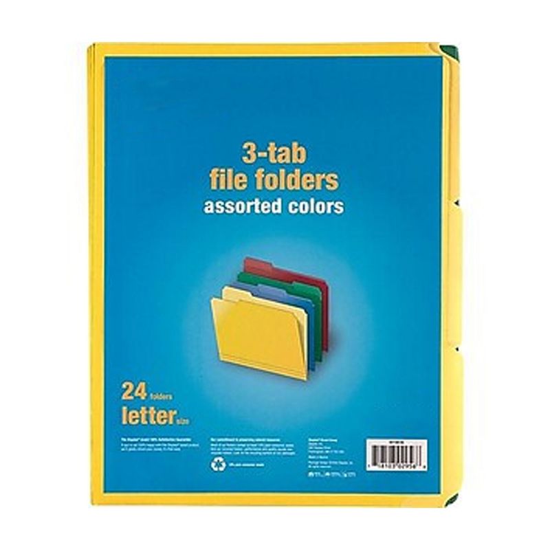 MyOfficeInnovations Colored Top-Tab File Folders 3 Tab Assorted Colors Letter Size 24/PK 285130
