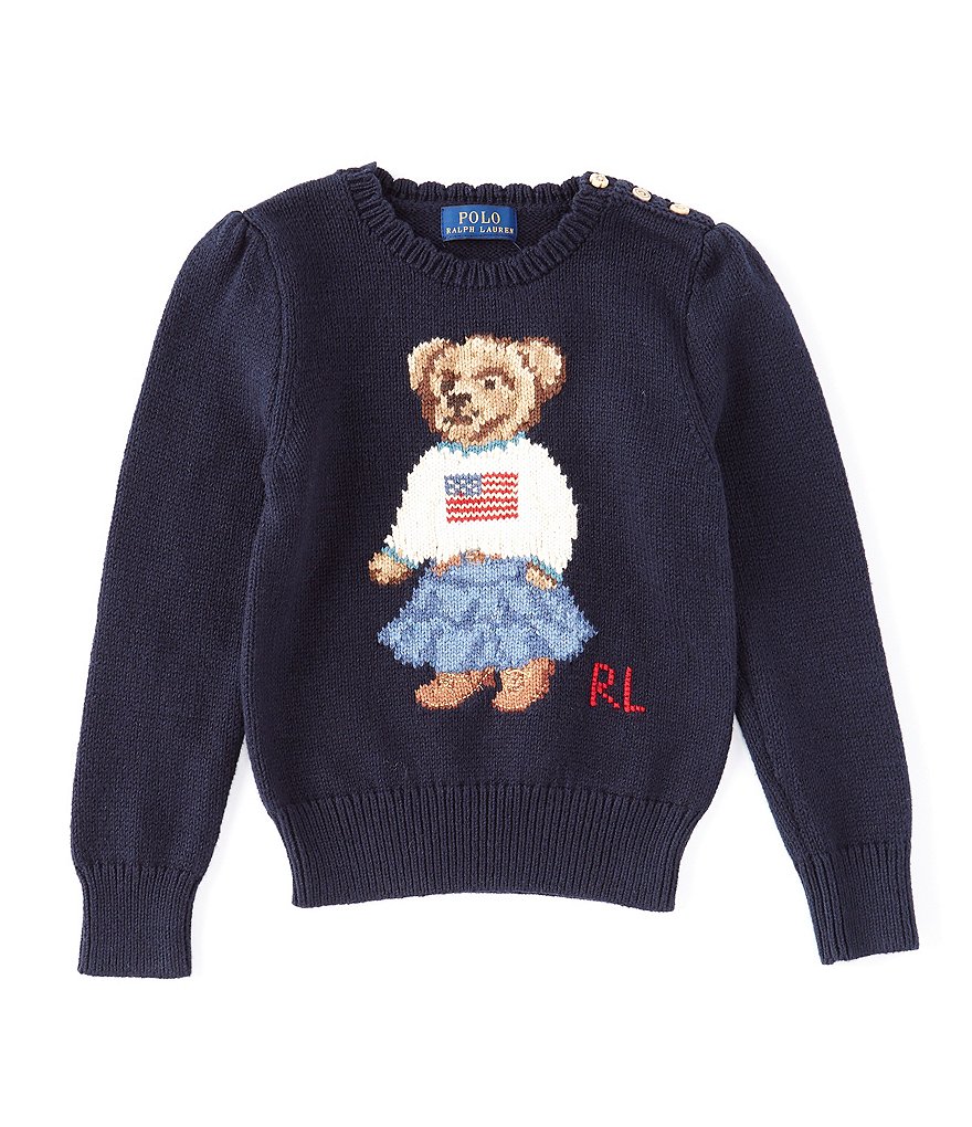 Polo Ralph Lauren Little Girls 2T-6X Polo Bear Flag Sweater