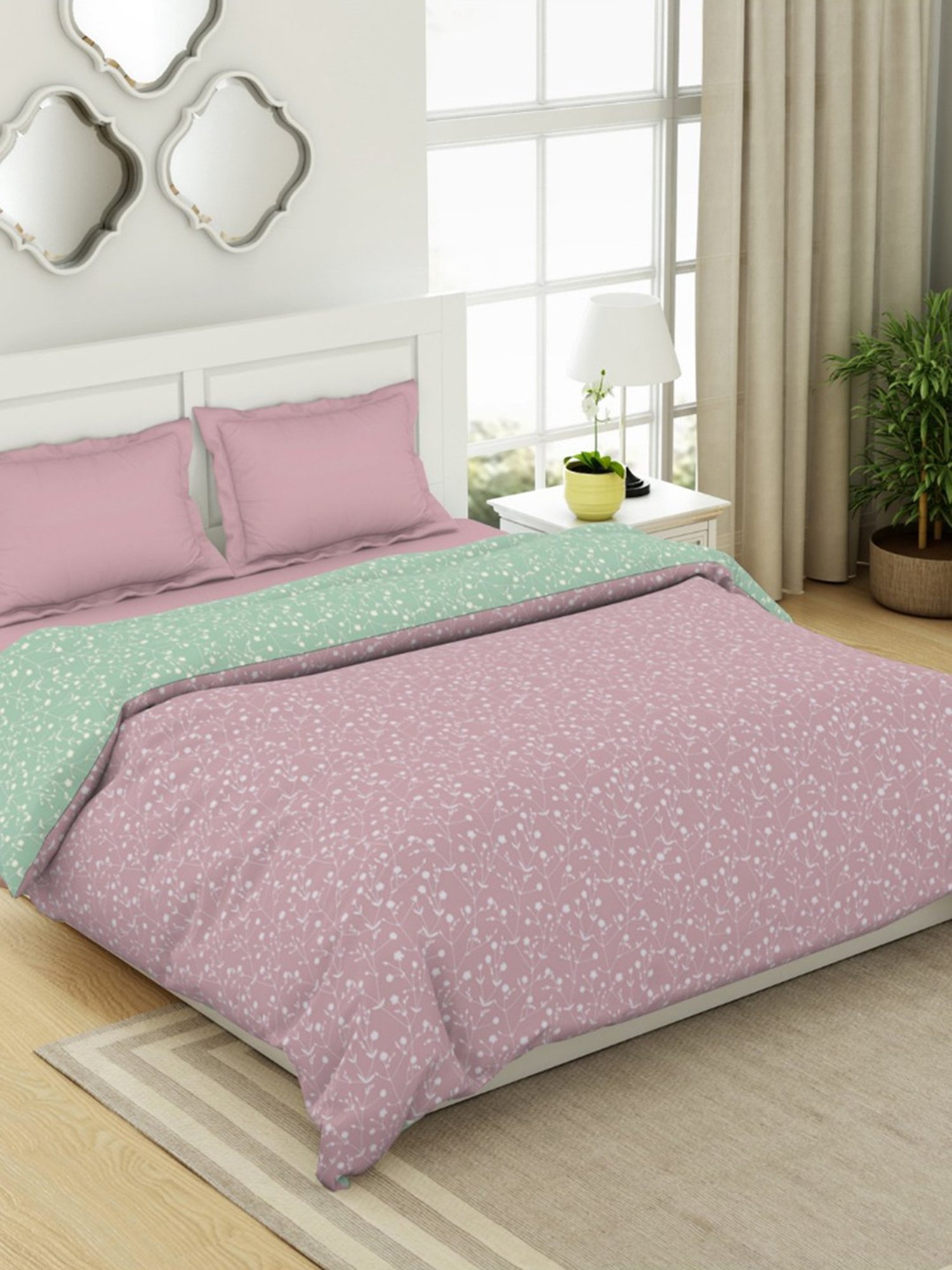 Spaces Floral Pink 144 TC Cotton Double Quilt