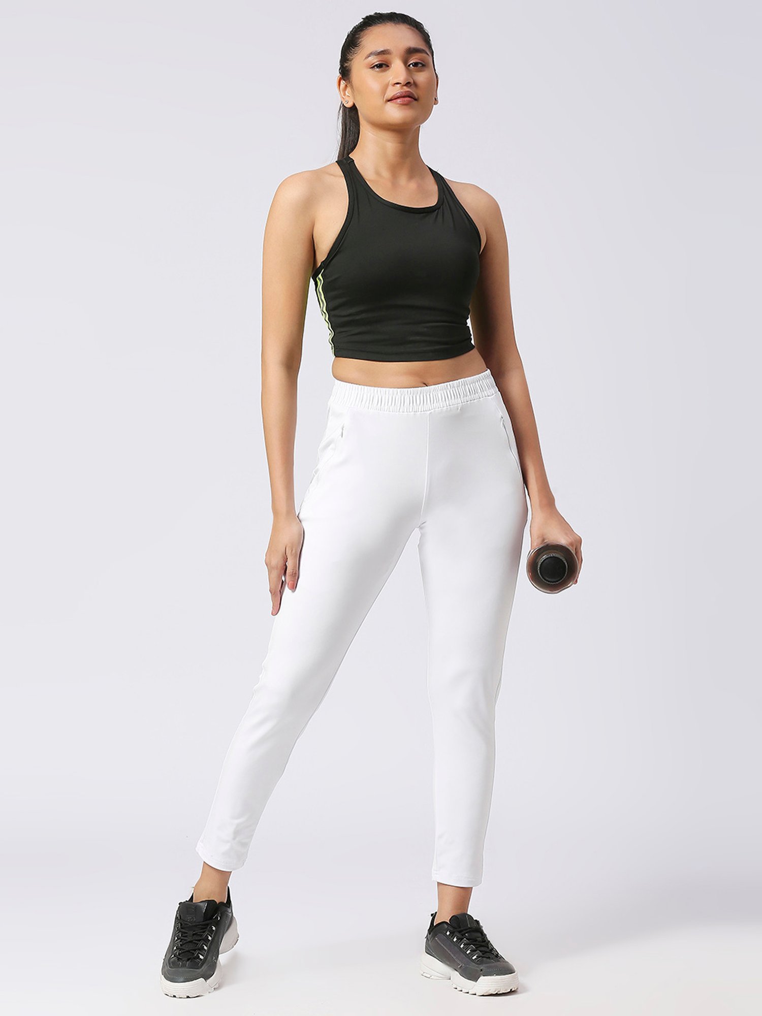 FITHUB White Slim Fit High Rise Trackpants