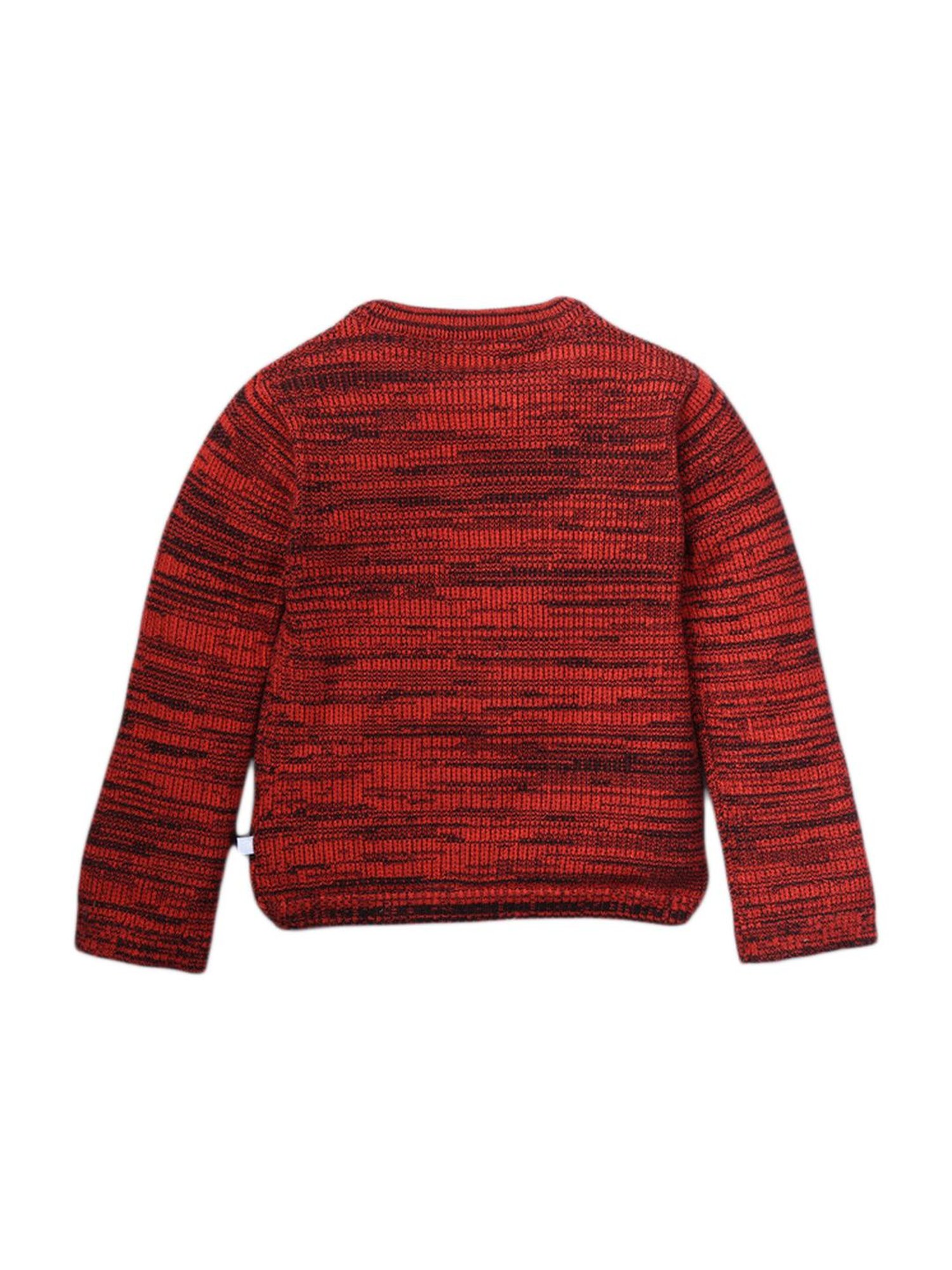 Pranava Kids Koi Red Cotton Self Pattern Sweater