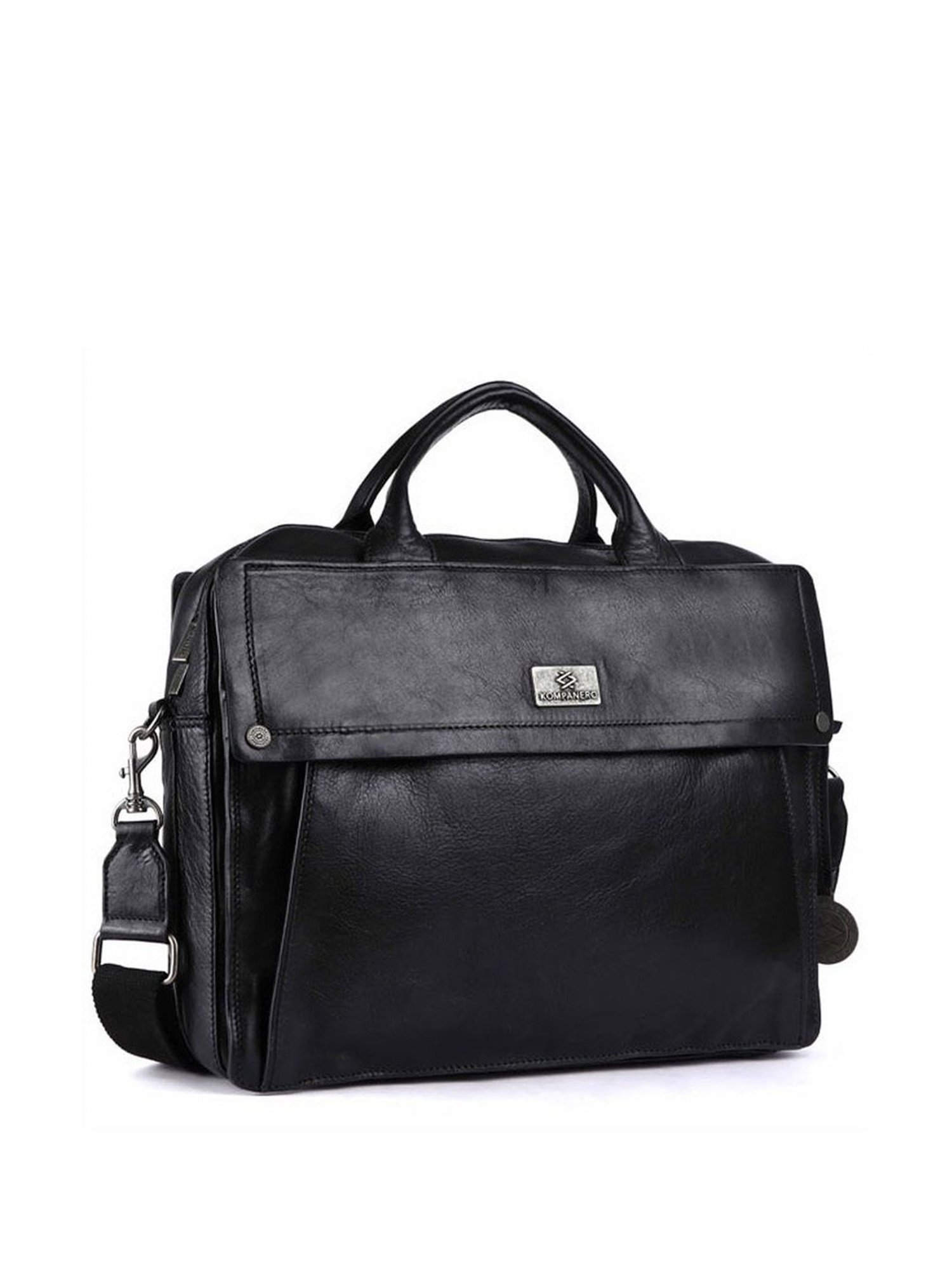 KOMPANERO Alexander Black Leather Solid Messenger Bag
