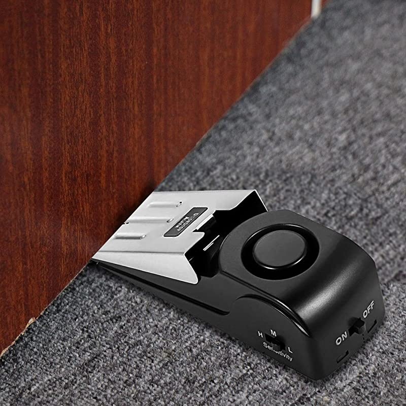 Door Stop Alarm with 120DB Siren Door Stop for Home & Travel (Black) (Pack of 2)