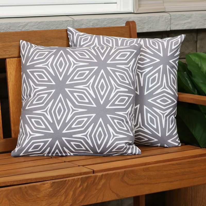 Sunnydaze Indoor/Outdoor Weather-Resistant Polyester Square Decorative Pillow with Zipper Closures - 17" x 17" - Gray Geometric - 2pk