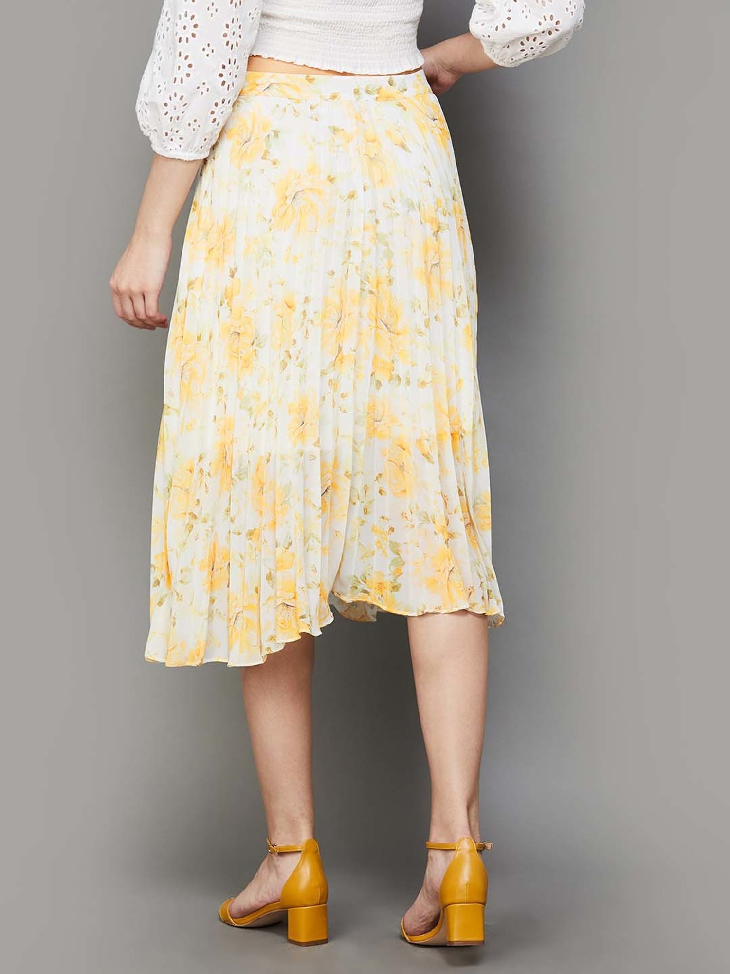 Code by Lifestyle Yellow Printed A-Line Skirt