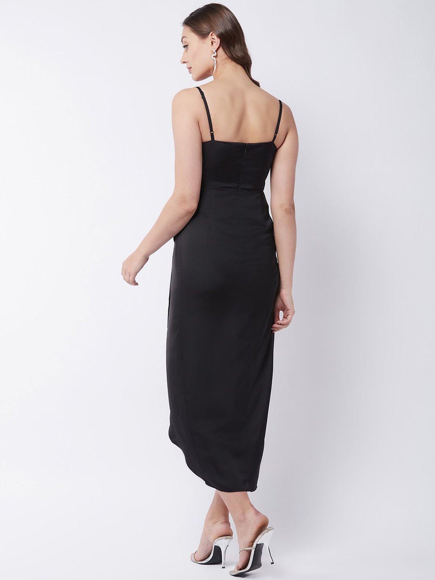 Magre Black Regular Fit High Low Dress