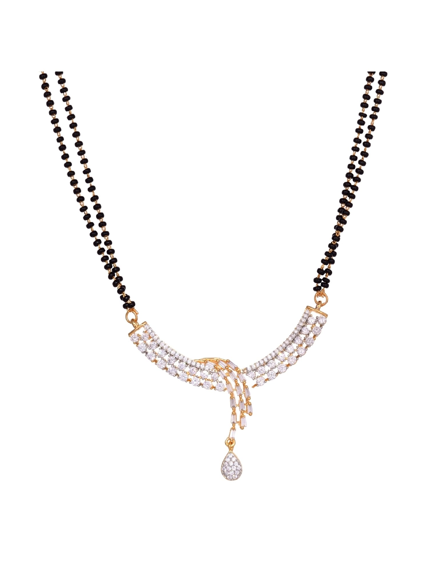 Saraf RS Jewellery Dual Gold Toned AD Studded Modern look Mangalsutra with Earrings