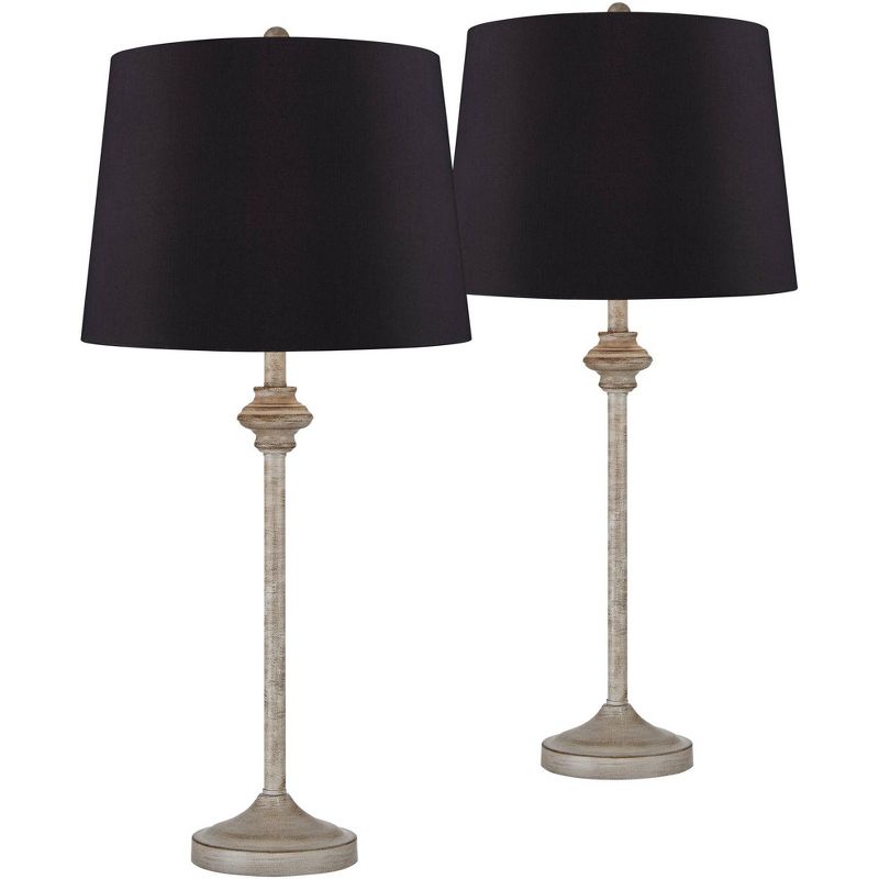 360 Lighting Lynn Beige Wood Buffet Black Shade Table Lamps Set of 2