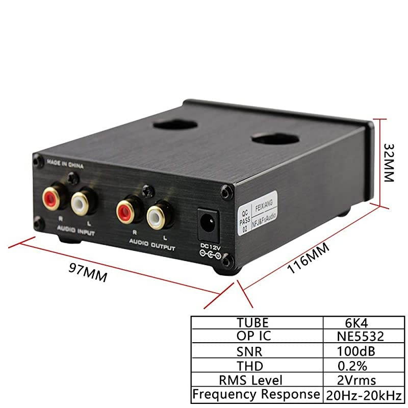 Vacuum Tube PreampMini Electronic HiFi Stereo 6K4 Tube Preamplifier with Bass Treble Control for Home Audio Player DC 12V Black