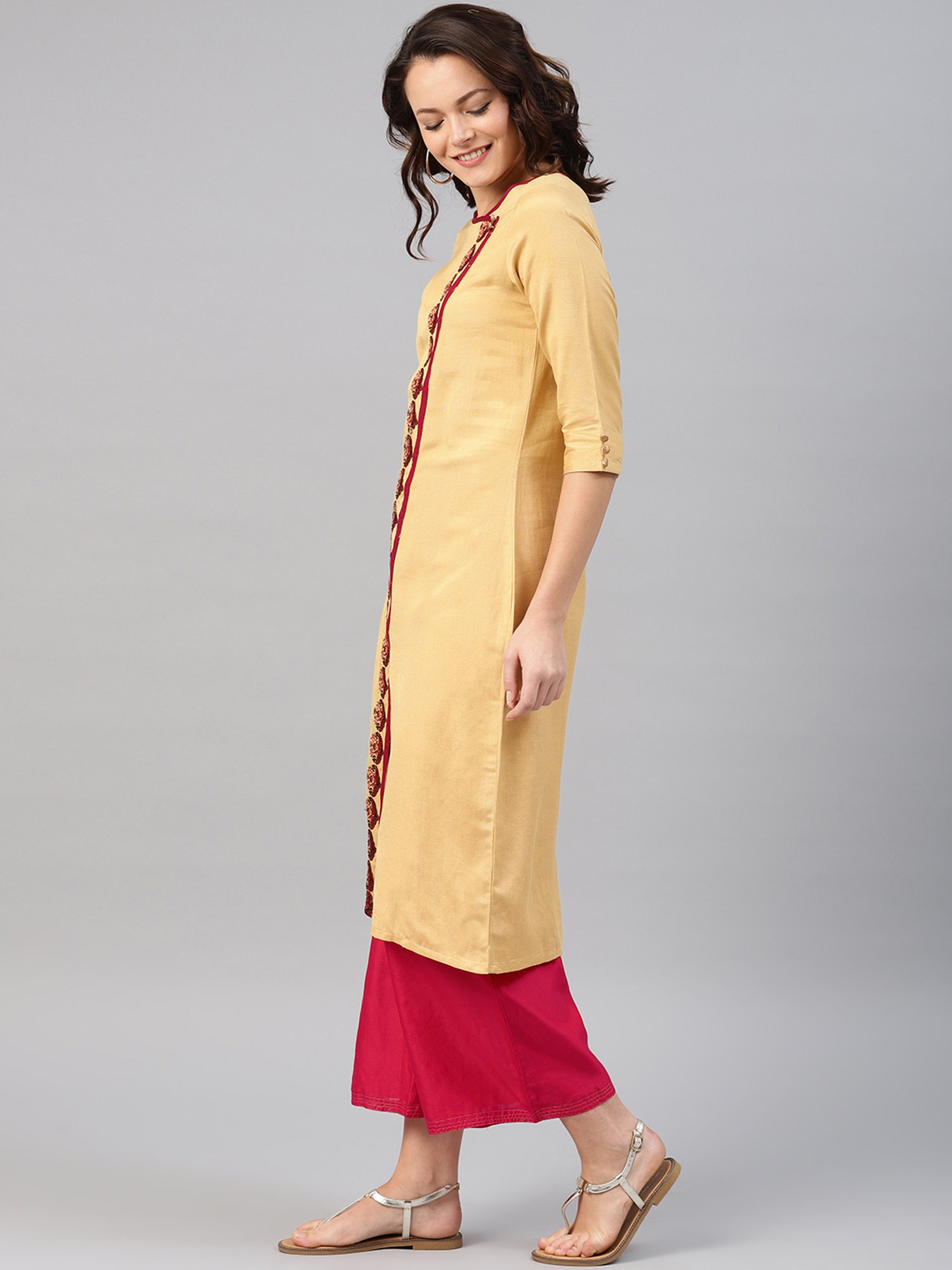 Alena Beige Embroidered Straight Kurta