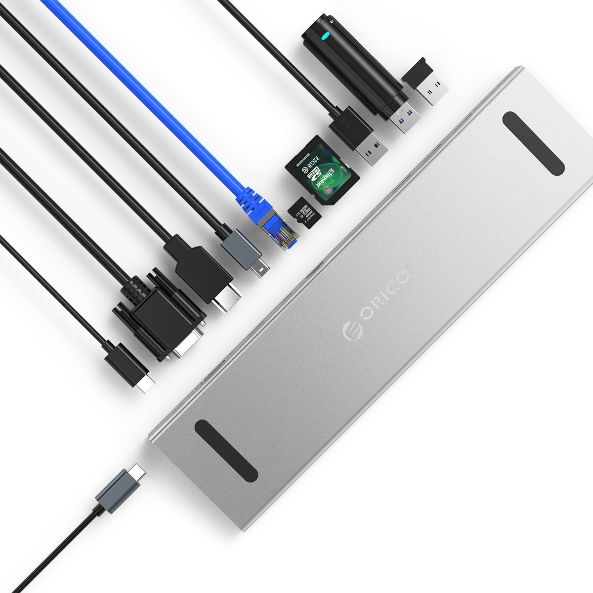 ORICO 4K USB C Dock Station Type C to 3 USB Ports Laptop Docking Stations USB-C x 1,USB3.0 x 3, 4K HDMI/VGA/Mini DP / RJ45 With USB C PD Charging Port, SD/TF Card Slot Audio Interface For Mac Laptop