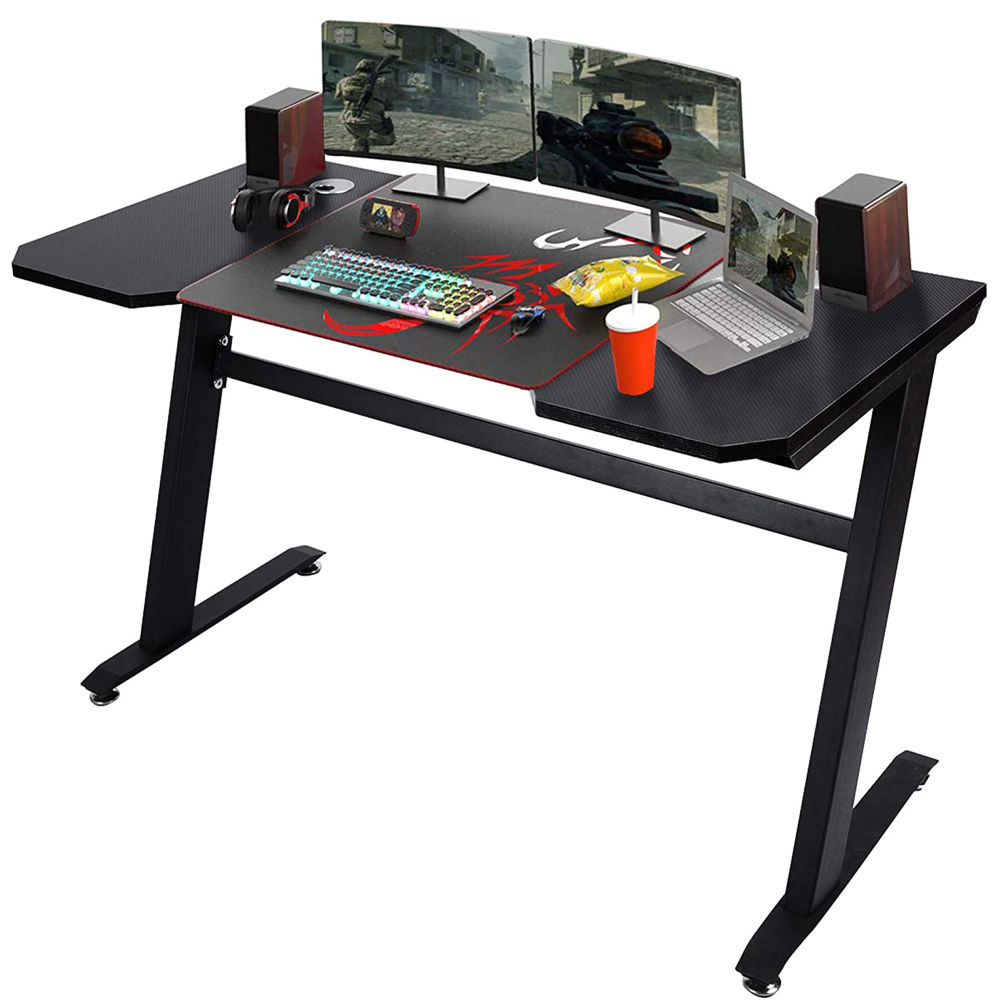 Gaming Desk, 47 Inch Gaming Tables, Z Shaped Home Office PC Computer Table, Black Gamer Workstation with 2 Cable Management Holes, Large Gaming Surface (Black)