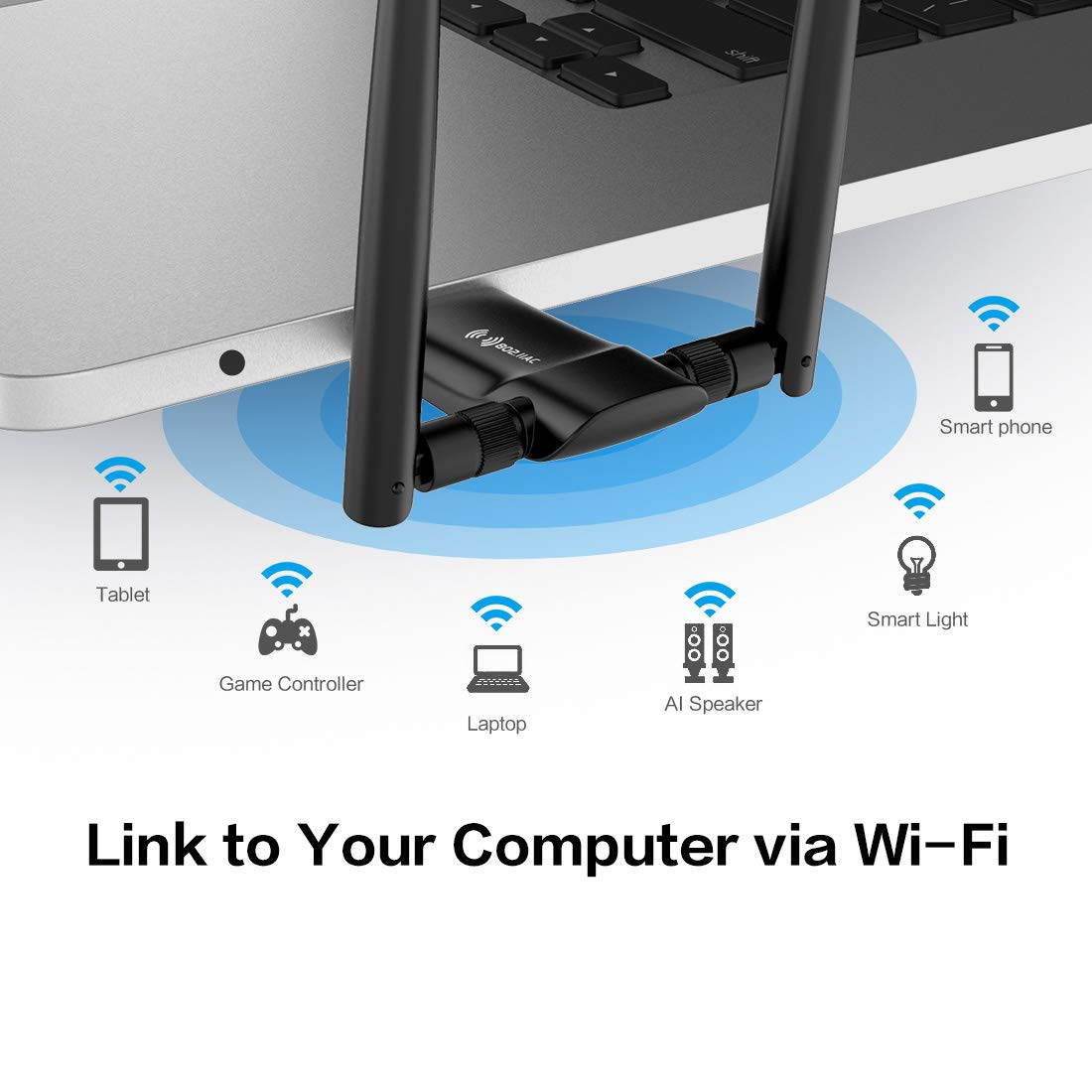 Wireless USB WiFi Adapter for PC - 802.11AC 1200Mbps Dual 5Dbi Antennas 5G/2.4G WiFi USB for PC Desktop Laptop MAC Windows 10/8/8.1/7/Vista/XP/Mac10.6/10.13, WiFi USB Computer Network Adapters