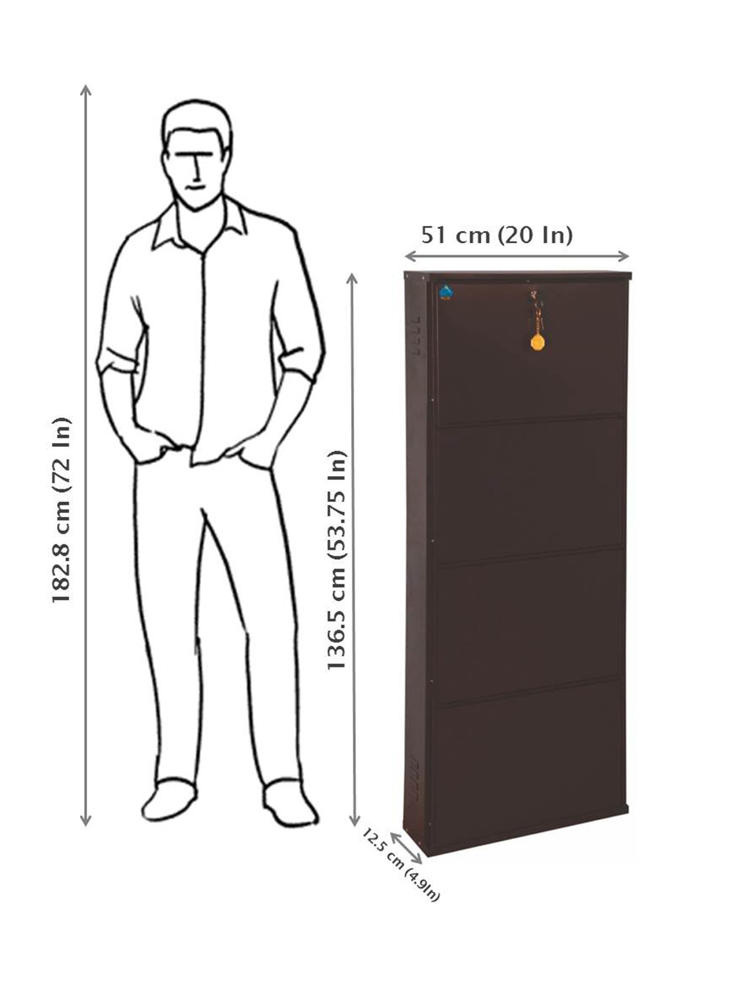Delite Kom Metal Shoe Rack - 20" 4 Shelf, Coffee, PowderCoat, Wall Mount, DIY