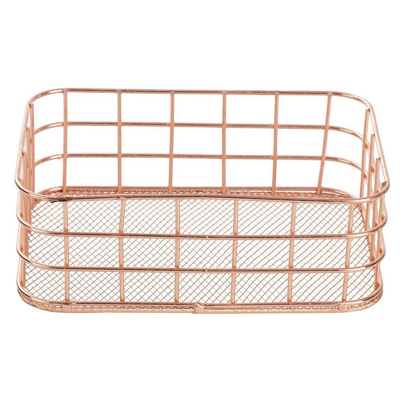 Juvale 2-Set Metal Wire Baskets, Nesting Copper Mesh Desk Drawer Storage Organizer for Cosmetic Stationery, Rose Gold, 2 Sizes