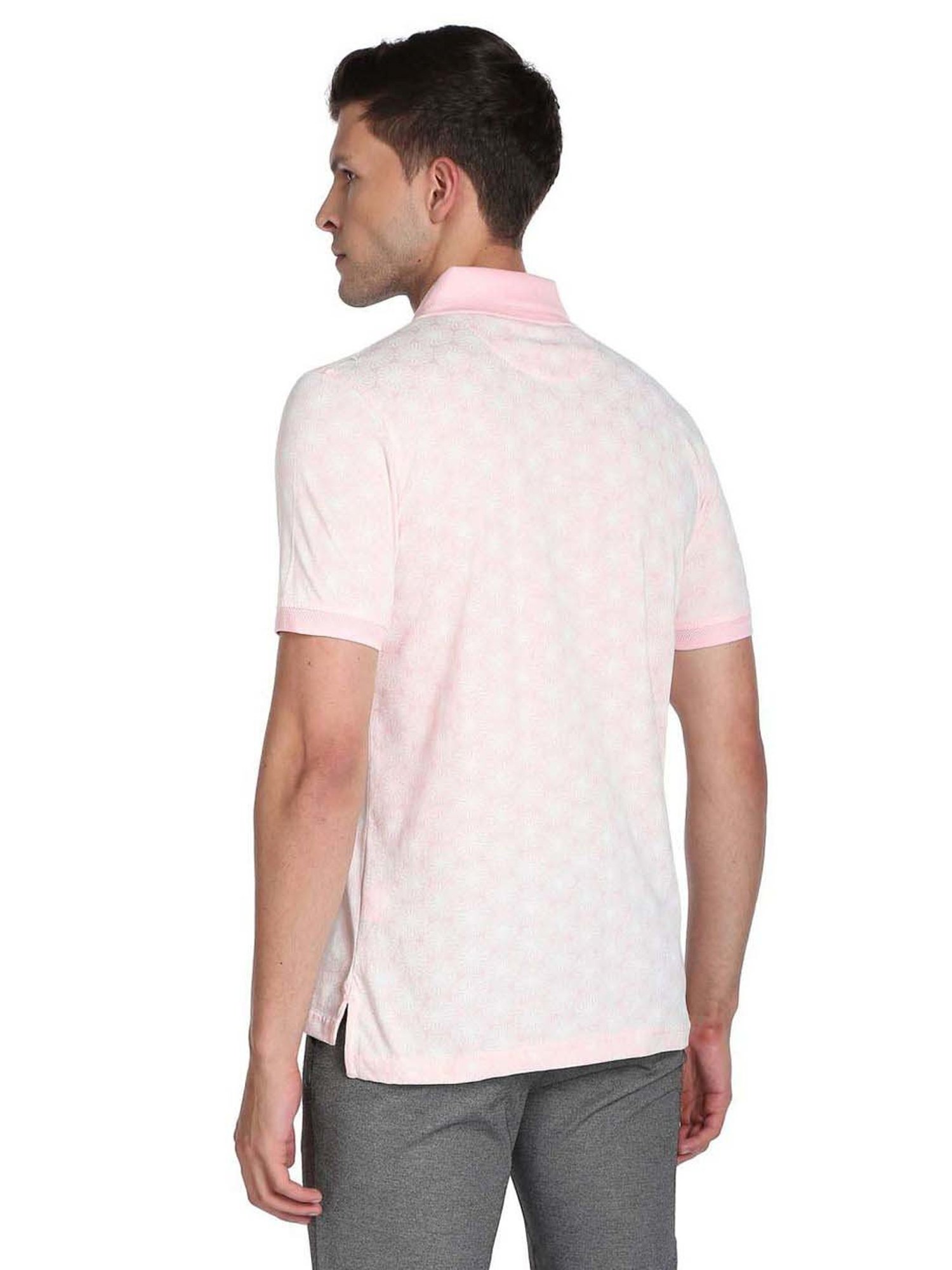 Arrow Pink Cotton Regular Fit Printed Polo T-Shirt