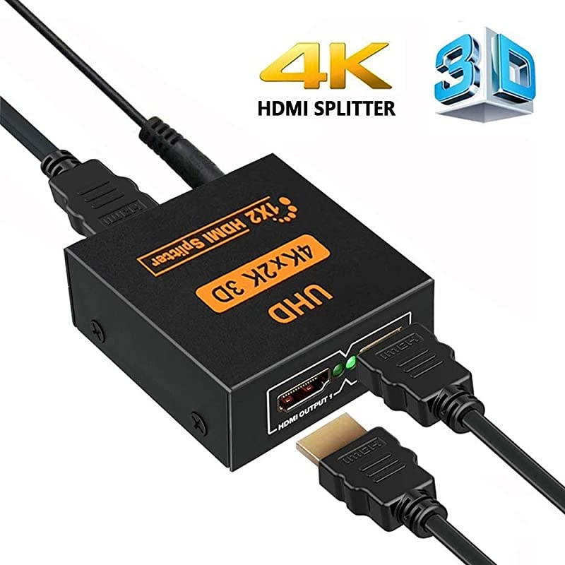 HDMI Splitter 4K 1 in 2 Out,4K HDCP V1.4,HDMI Splitter 1X2 HDMI Splitter Full UHD 4K 1080P,Support 4Kx2K,3D,HD 3840 x 2160 Resolution (One Input to Two Outputs)