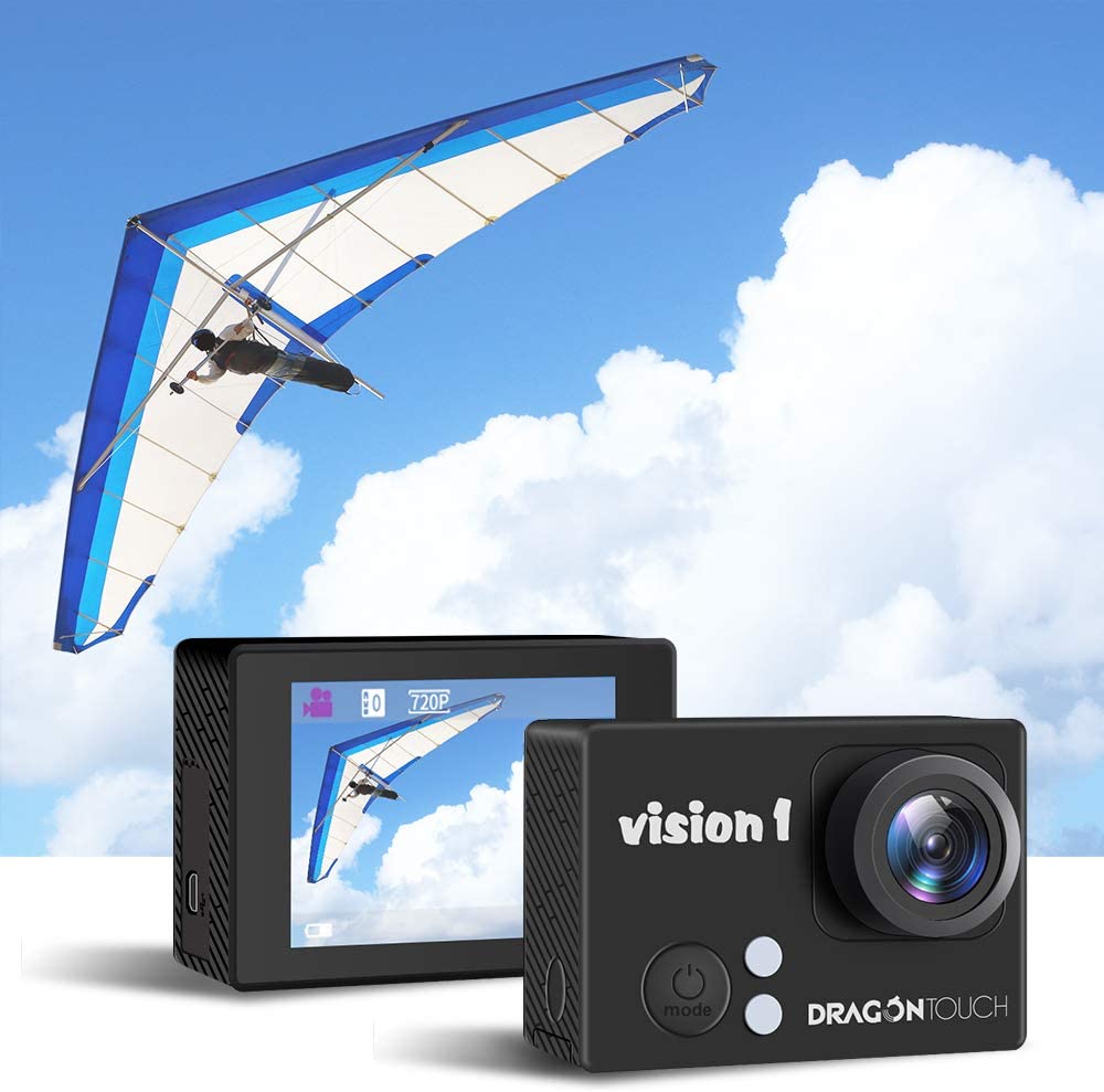Dragon Touch 1080P Action Camera 12MP Underwater Waterproof Camcorder with 2" LCD Screen Remote Control and Mounting Accessories Kits Vision 1