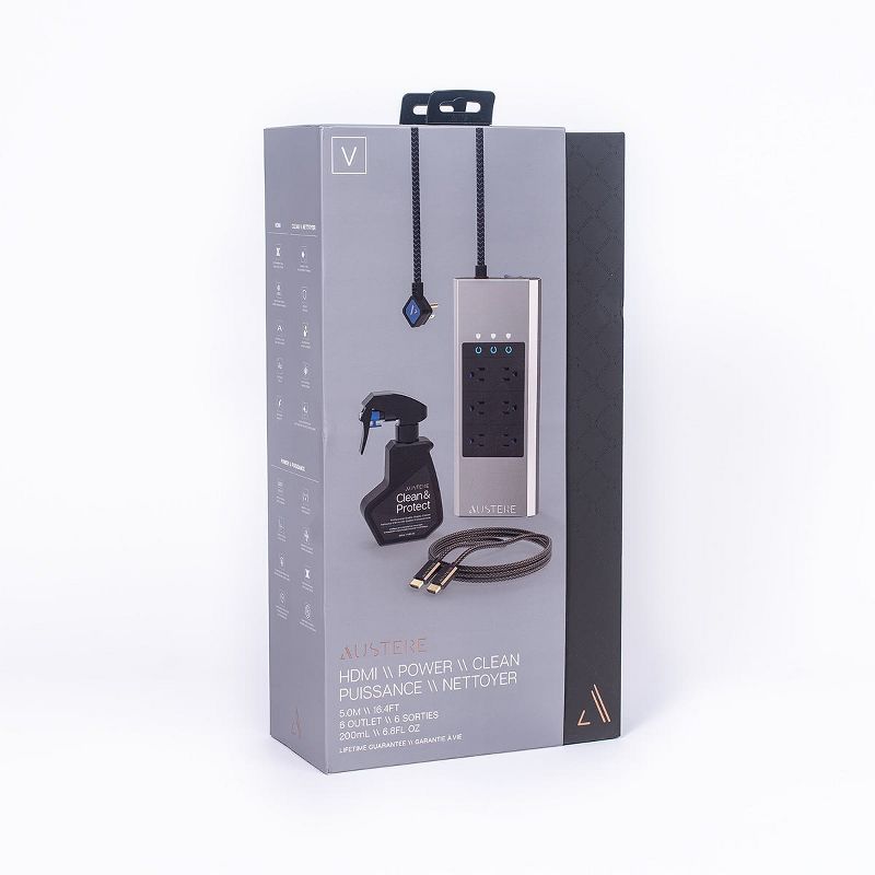 Austere V Series Collection: III Series 4K Active HDMI Cable - 16.4ft (5.0m), V Series Power 6-Outlet With Omniport USB, Clean & Protect