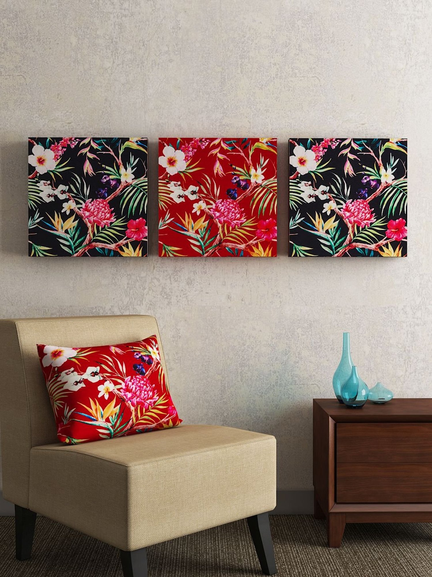 SEJ by Nisha Gupta Multicolor Framed Wall Arts - Set of 3