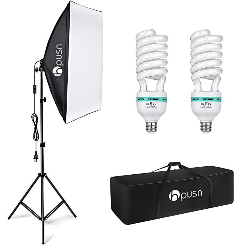 Softbox Lighting Kit Photography Studio Light with 20-inch X 28-inch Reflector and 2pcs 85W 5500K E27 Bulb, Professional Photo Studio Equipment for Portrait Fashion Photography Video, etc.