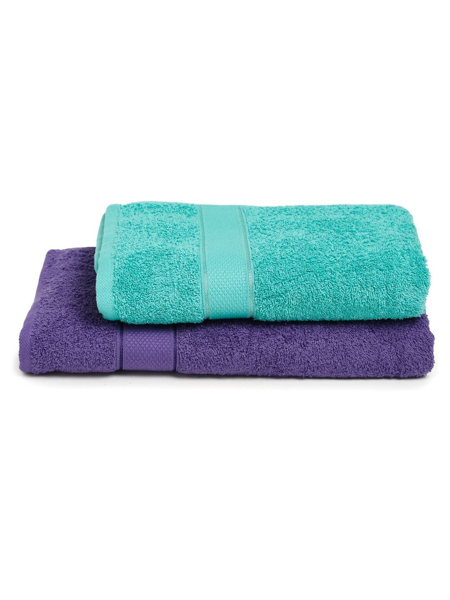 Creeva Violet & Sea Green 525 GSM Cotton Bath Towel Set of 2