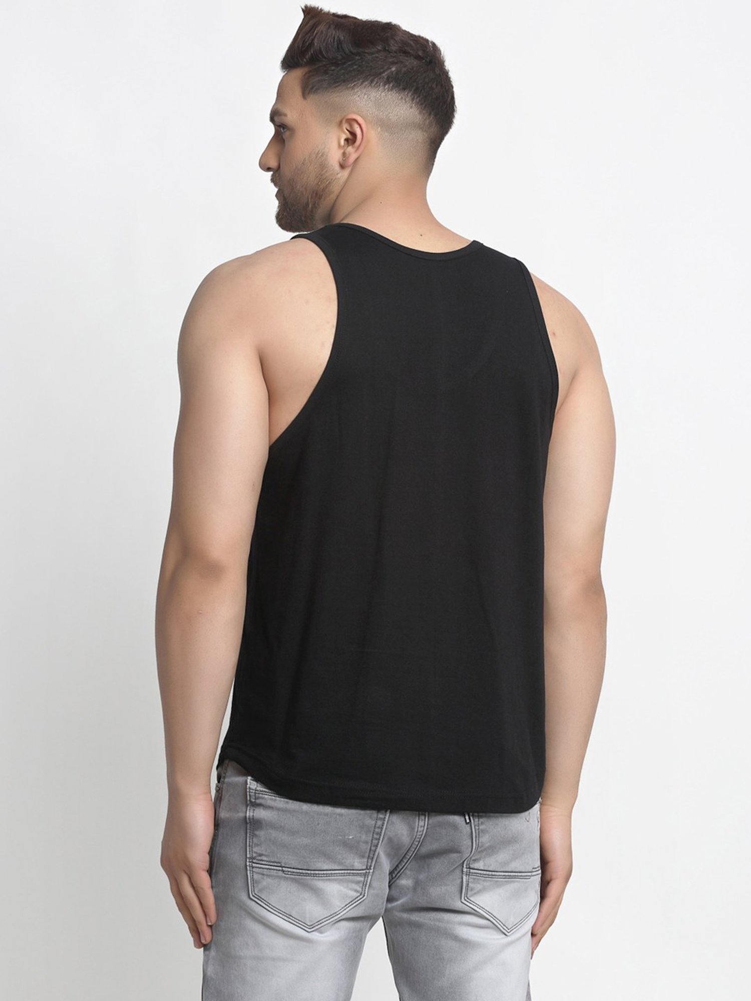 Friskers Multi Cotton Slim Fit Printed Gym Vest - Pack of 2