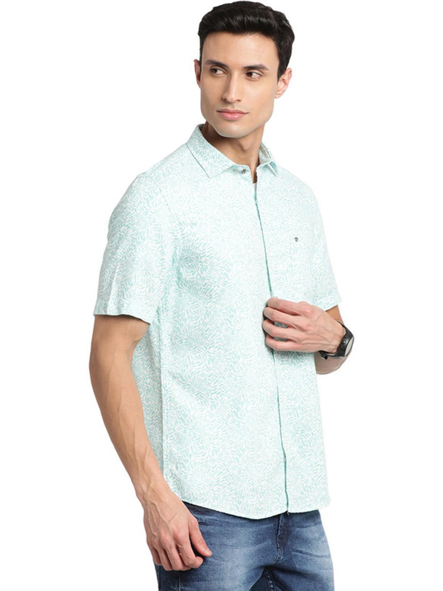 Kuons Avenue Cobalt Blue Slim Fit Denim Shirt