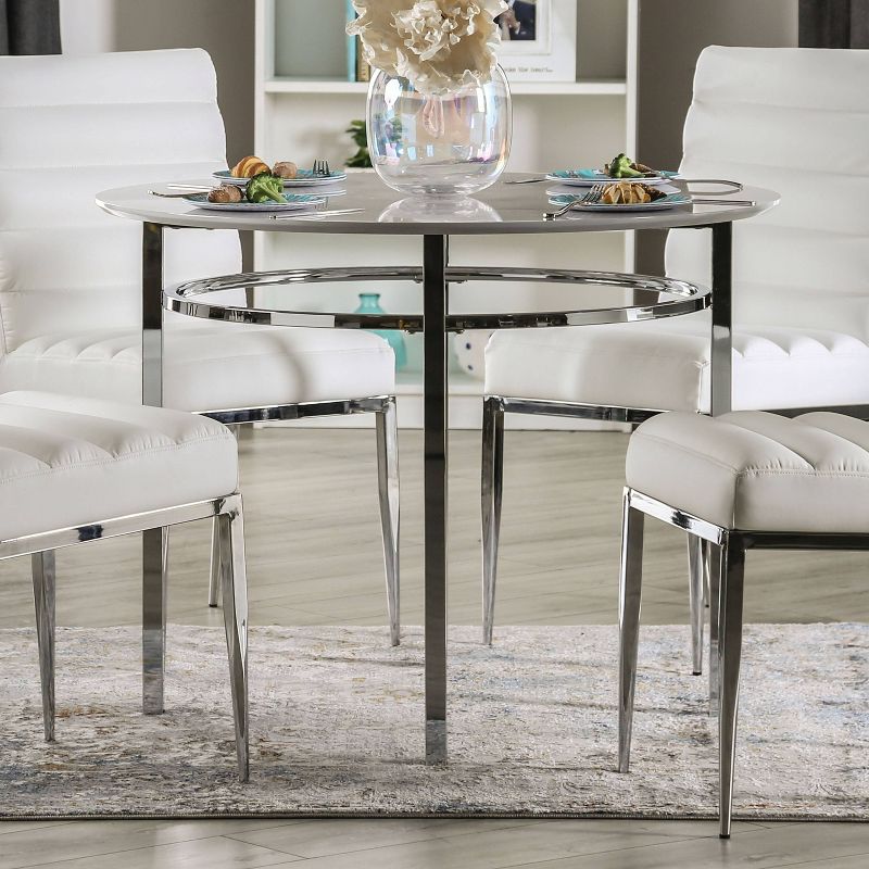 5pc Clay Contemporary Dining Table Round Dining Set White/Chrome - miBasics