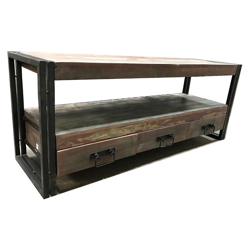 Industrial Old Reclaimed Wood and Iron 3 - Drawer 70" TV Console - Timbergirl