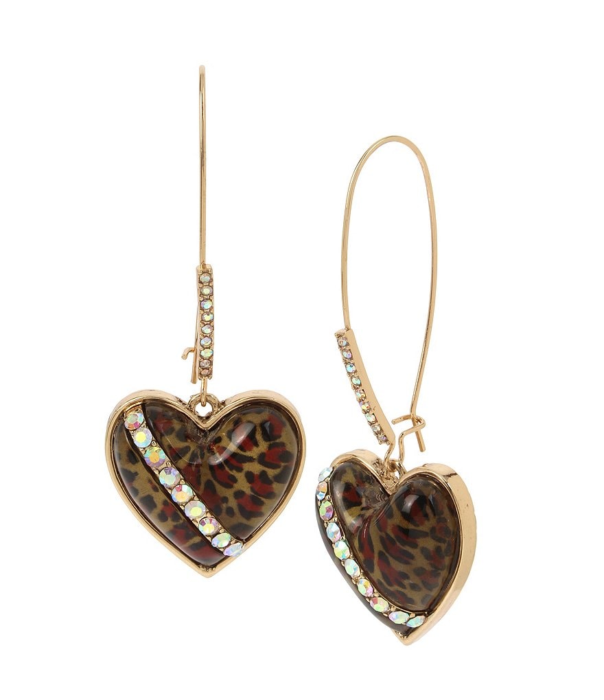 Betsey Johnson Leopard Heart Long Drop Earrings