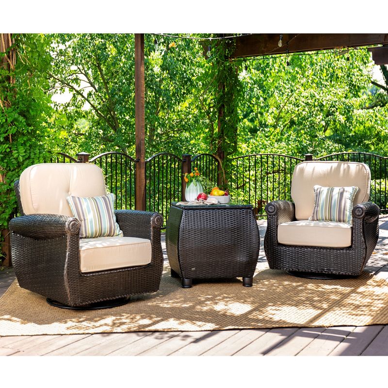 La-Z-Boy Outdoor Breckenridge 1pc Wicker Outdoor Swivel Rocker Set with Sunbrella Spectrum Sand Cushion