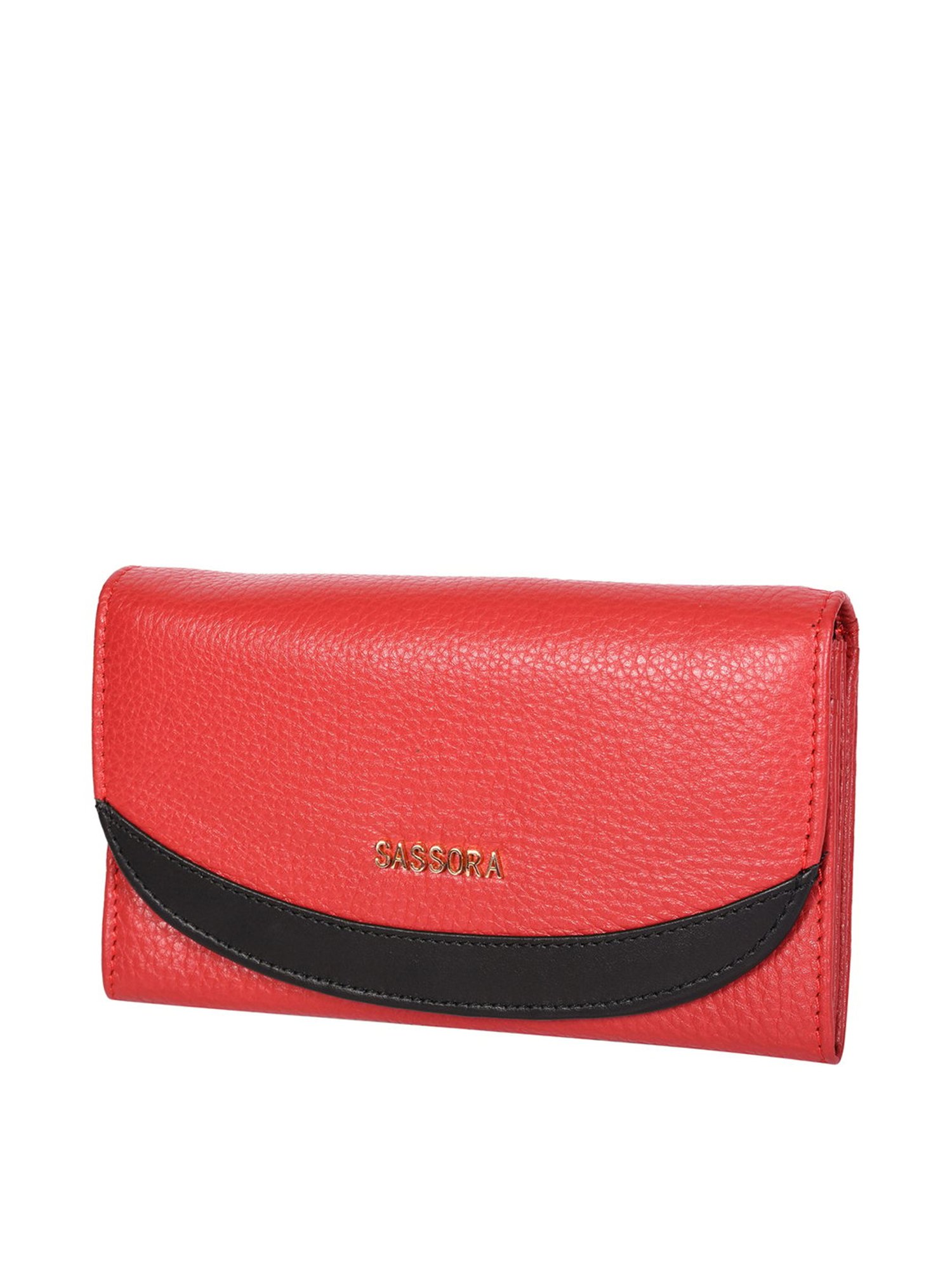 SASSORA Red & Black Solid Rfid Wallet for Women
