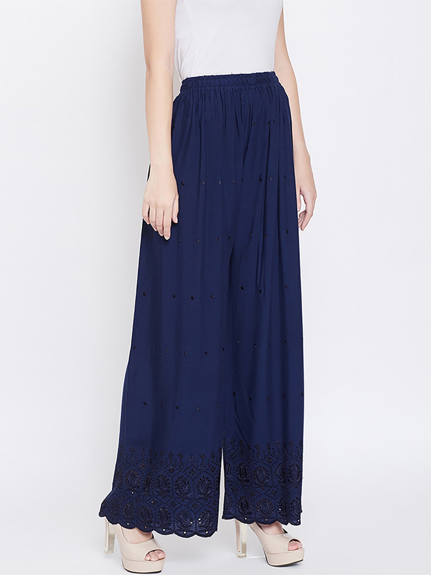 Castle Navy Embroidered Palazzos