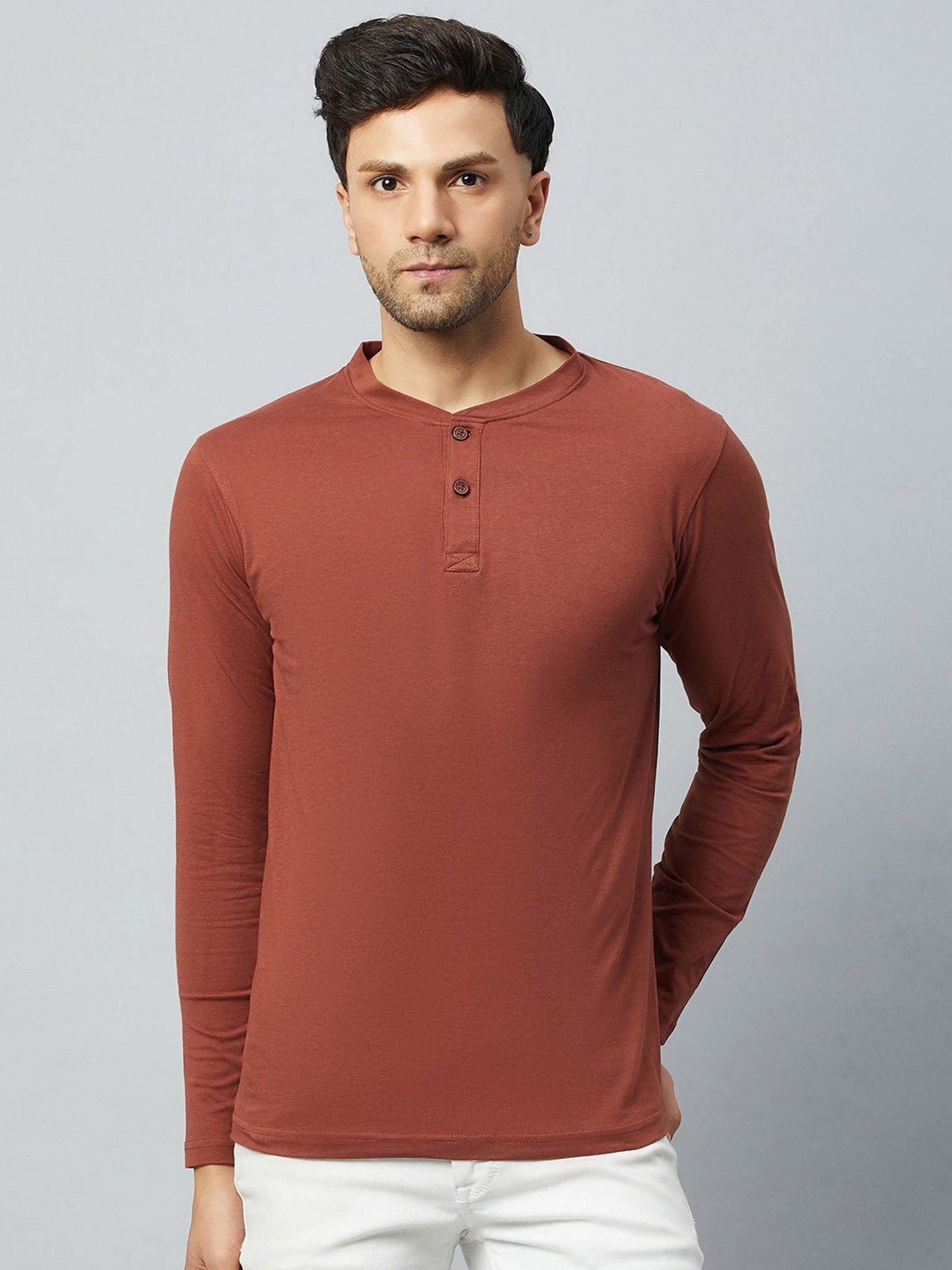 Club York Coffee Brown Regular Fit Henley T-Shirt