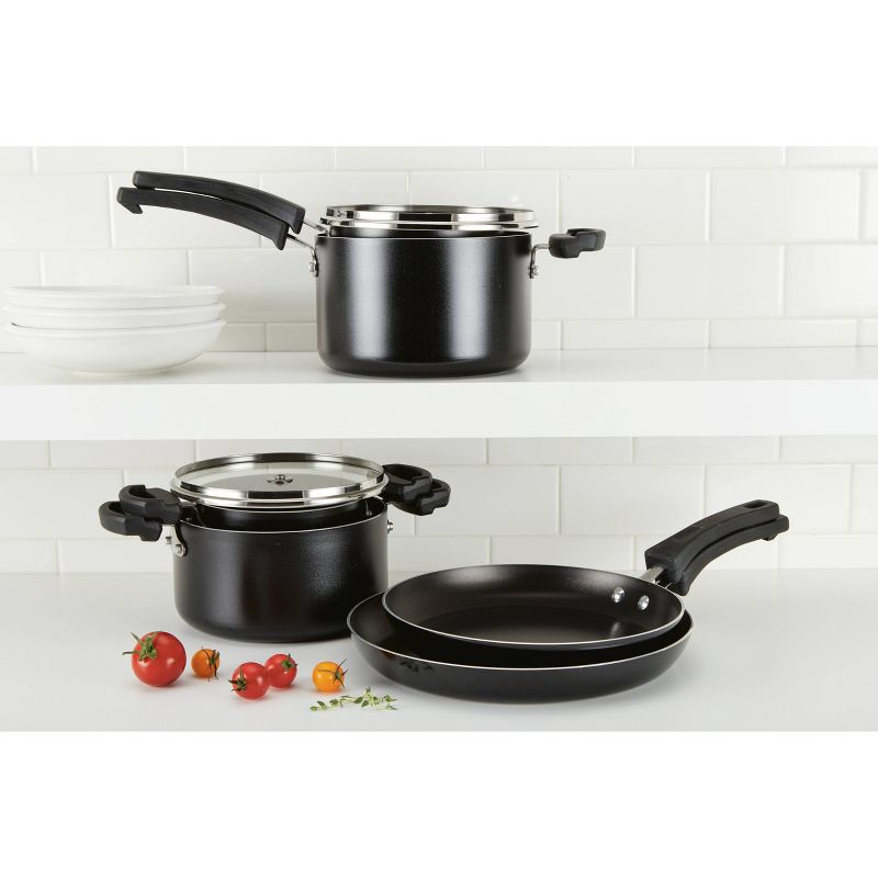 Farberware Neat Nest 10pc Aluminum Nonstick Cookware Set Black