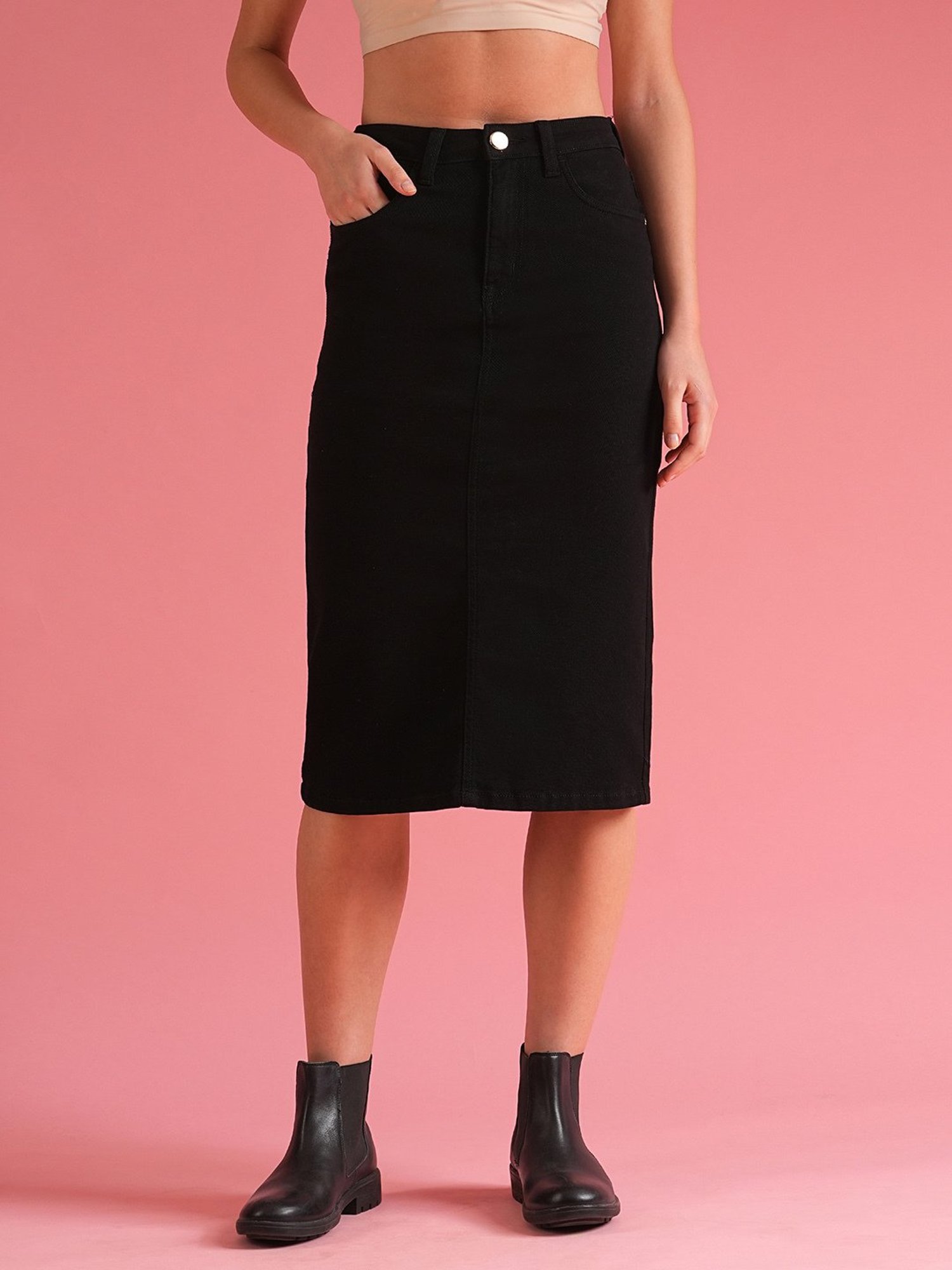 Globus Black Denim Above Knee Skirt