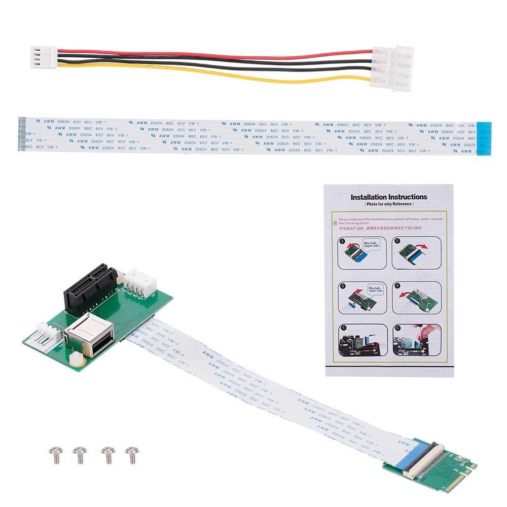 Mini PCI-E to PCI-E Extension Cord Adapter Card with Vertical Slot