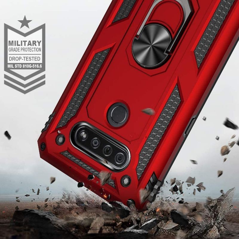 REDShield Rubberized Hybrid Protective CASE W/Shock Absorption & Built-in ROTATABLE Ring Stand for LG K51 - Rose Gold