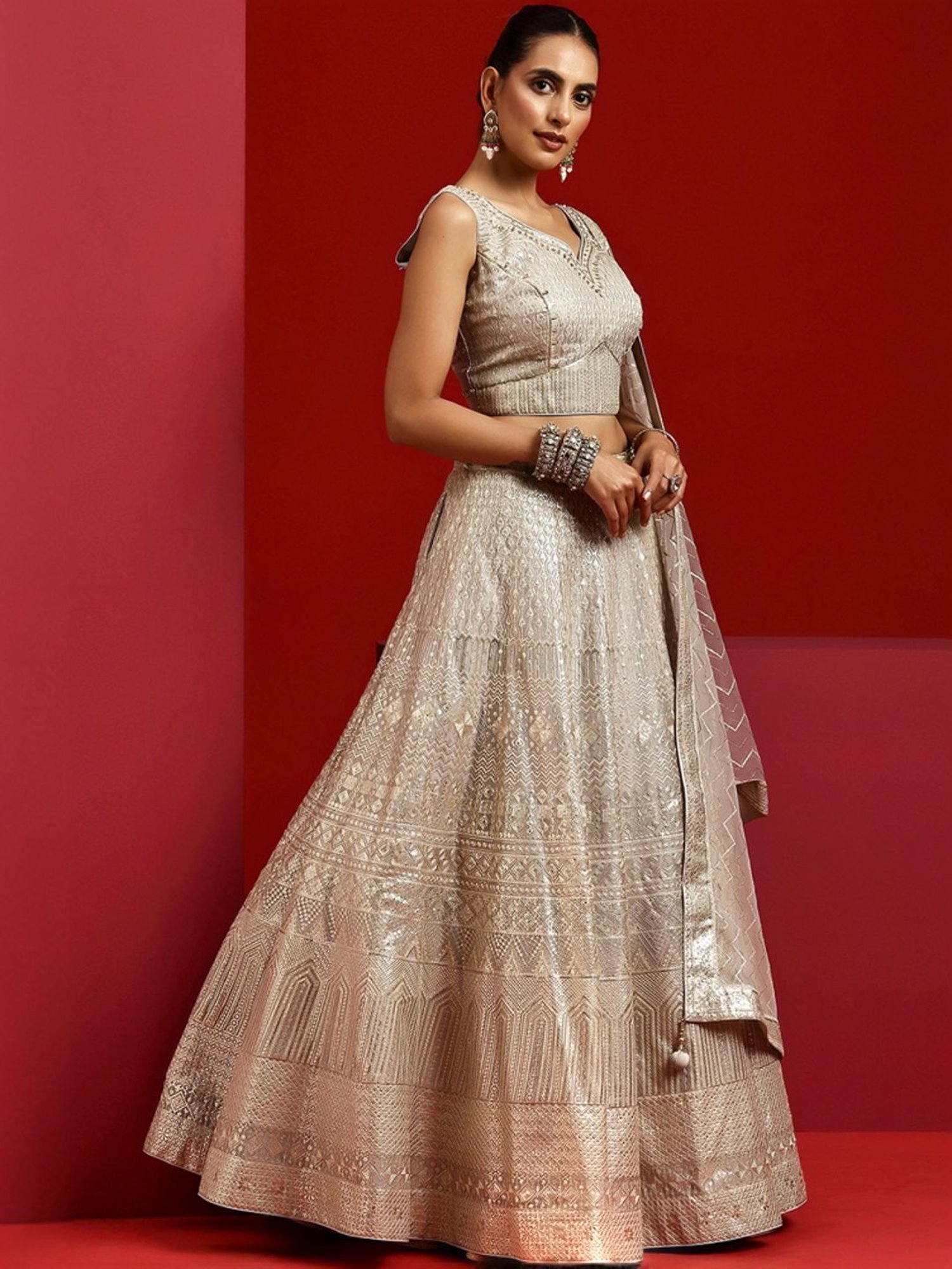 Libas Art Grey Embellished Lehenga Choli Set With Dupatta