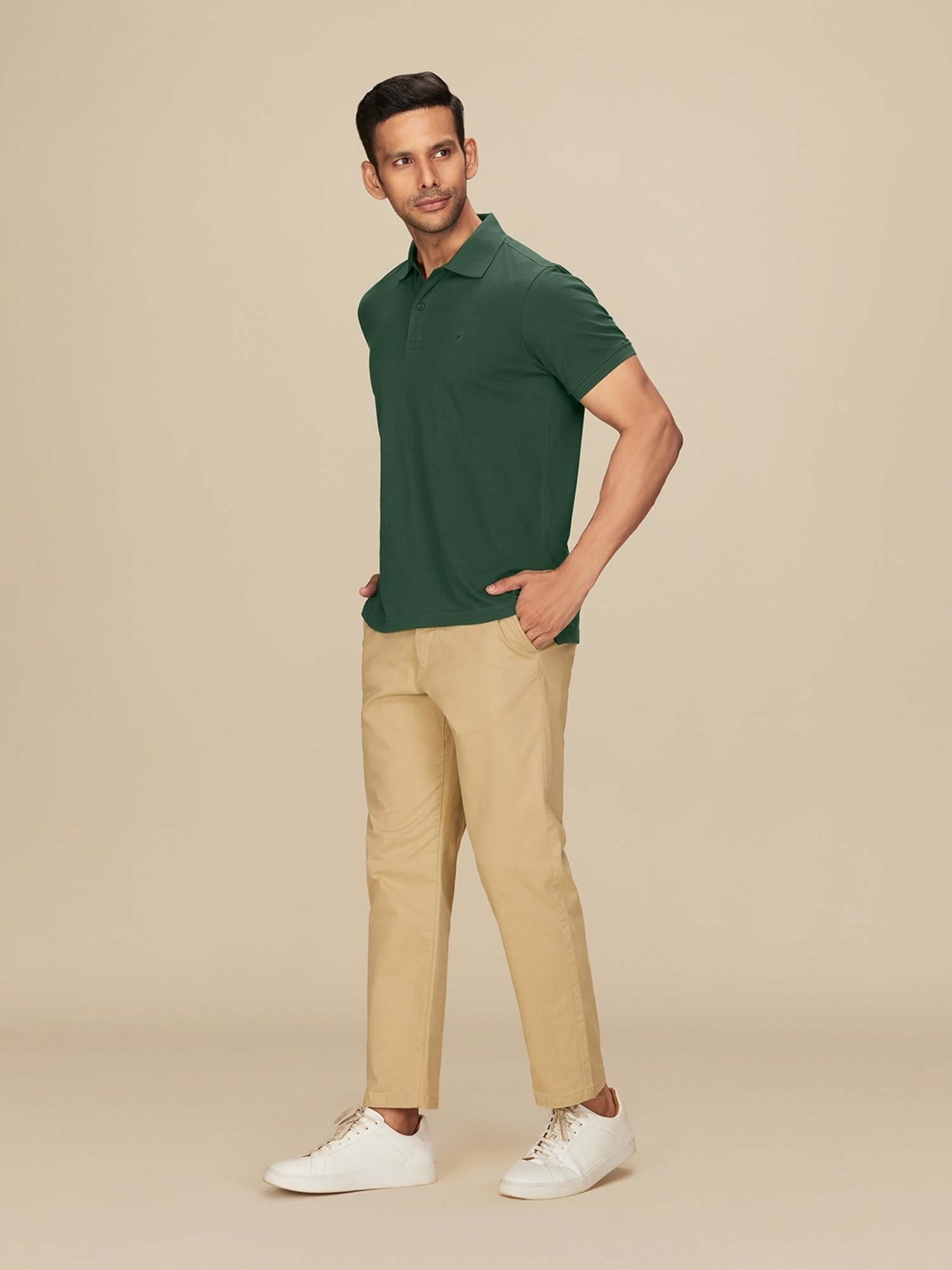 XYXX Basil Green Cotton Regular Fit Polo T-Shirts
