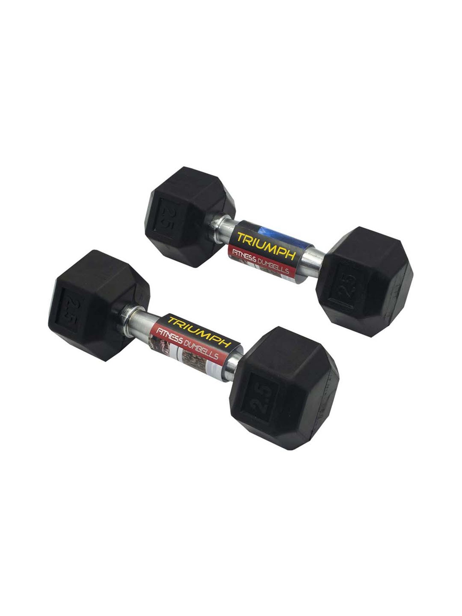 Triumph Black Rubber Hex Dumbbells with Steel Grip for Men & Women (2.5kg x 2)