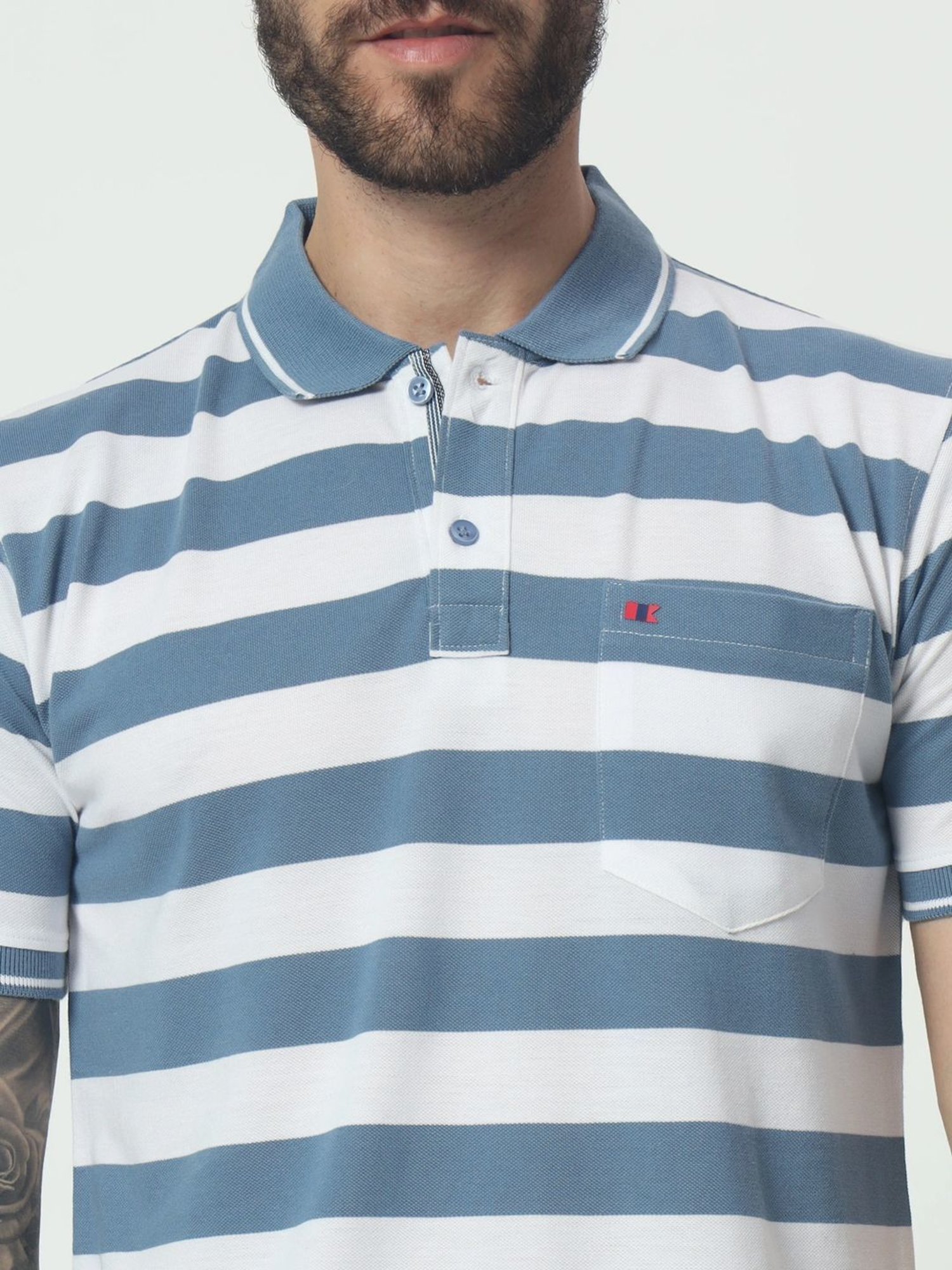 Tab91 Blue Regular Fit Striped Polo T-Shirts