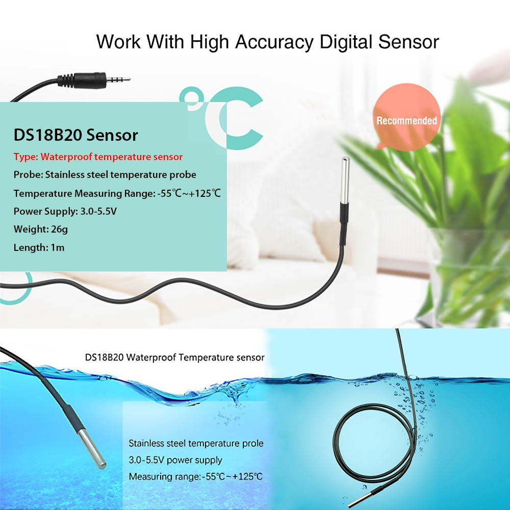 Sonoff DS18B20 Waterproof Digital Temperature Sensor Stainless Steel Thermal Probe