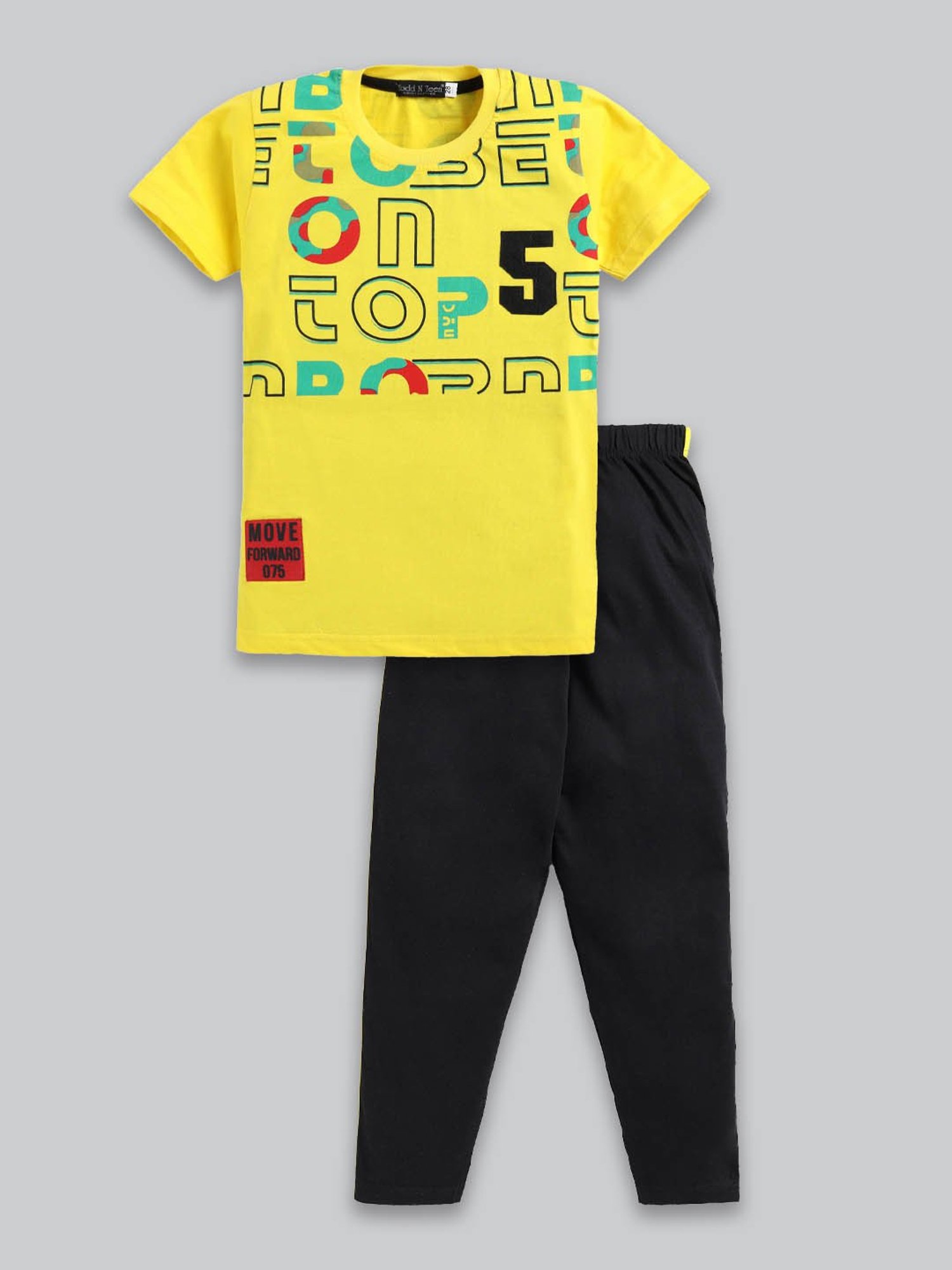 Todd N Teen Kids Yellow & Black Printed T-Shirt with Trackpants