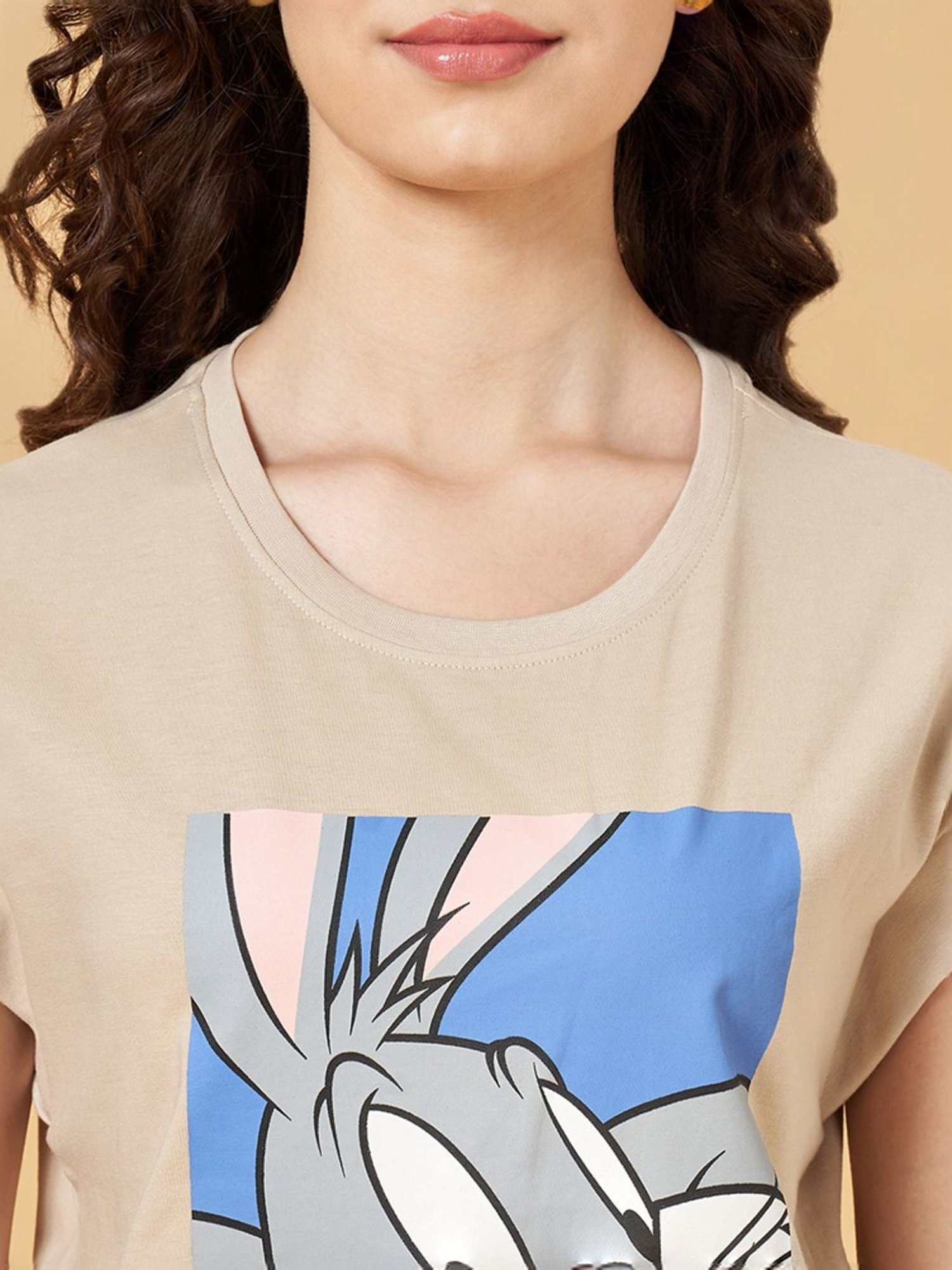 Honey by Pantaloons Khaki Cotton Printed T-Shirt